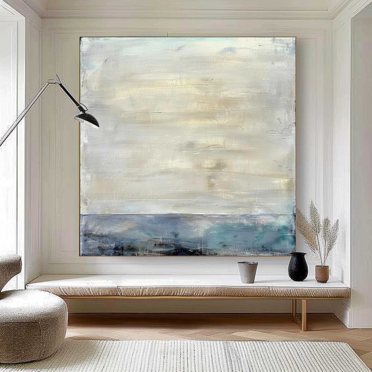 Beige Wabi-Sabi Painting Beige and Blue Abstract Art For Sale Beige and Blue Canvas Wall Art