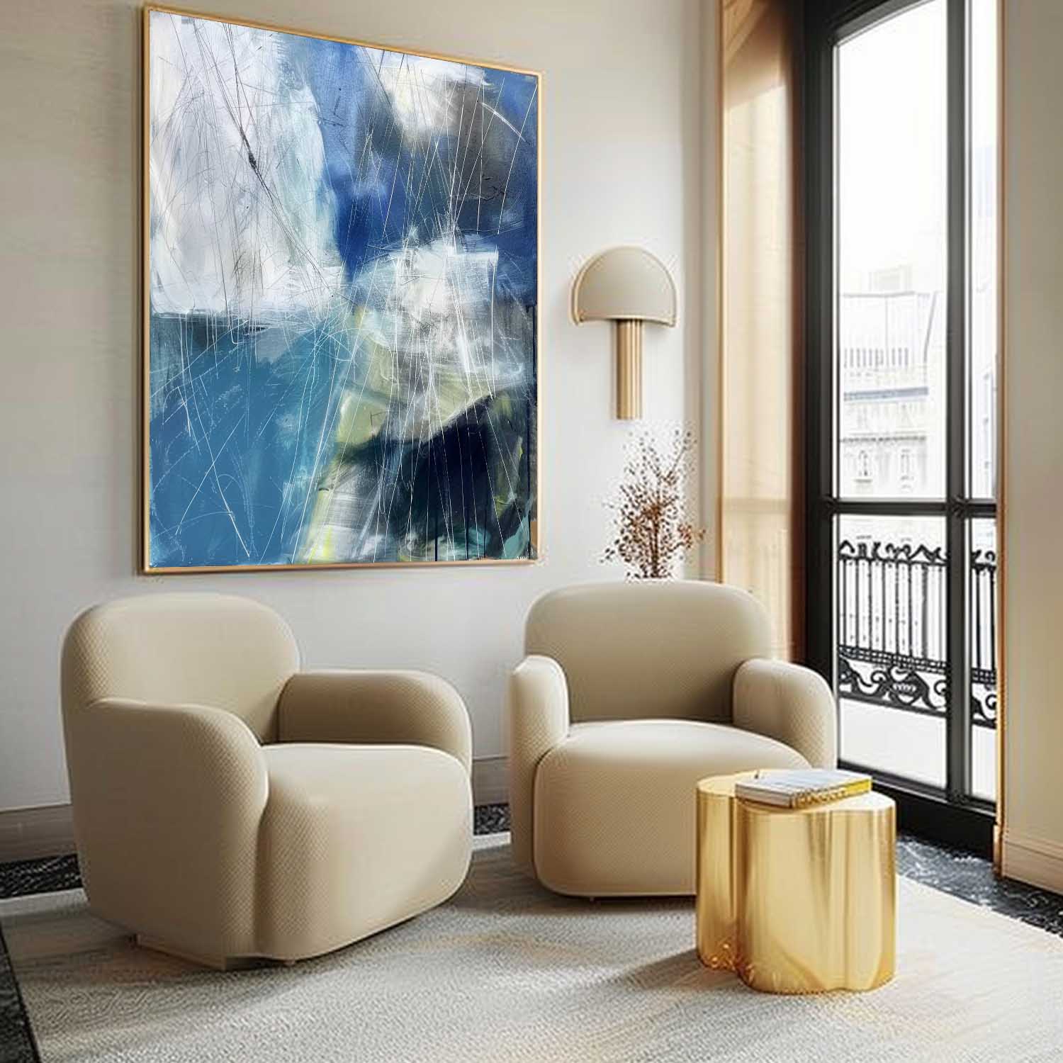 36*36 Light Blue Abstract Oil Paintings Blue and White Abstract Art Canvas Blue Abstract Wall Art Decor