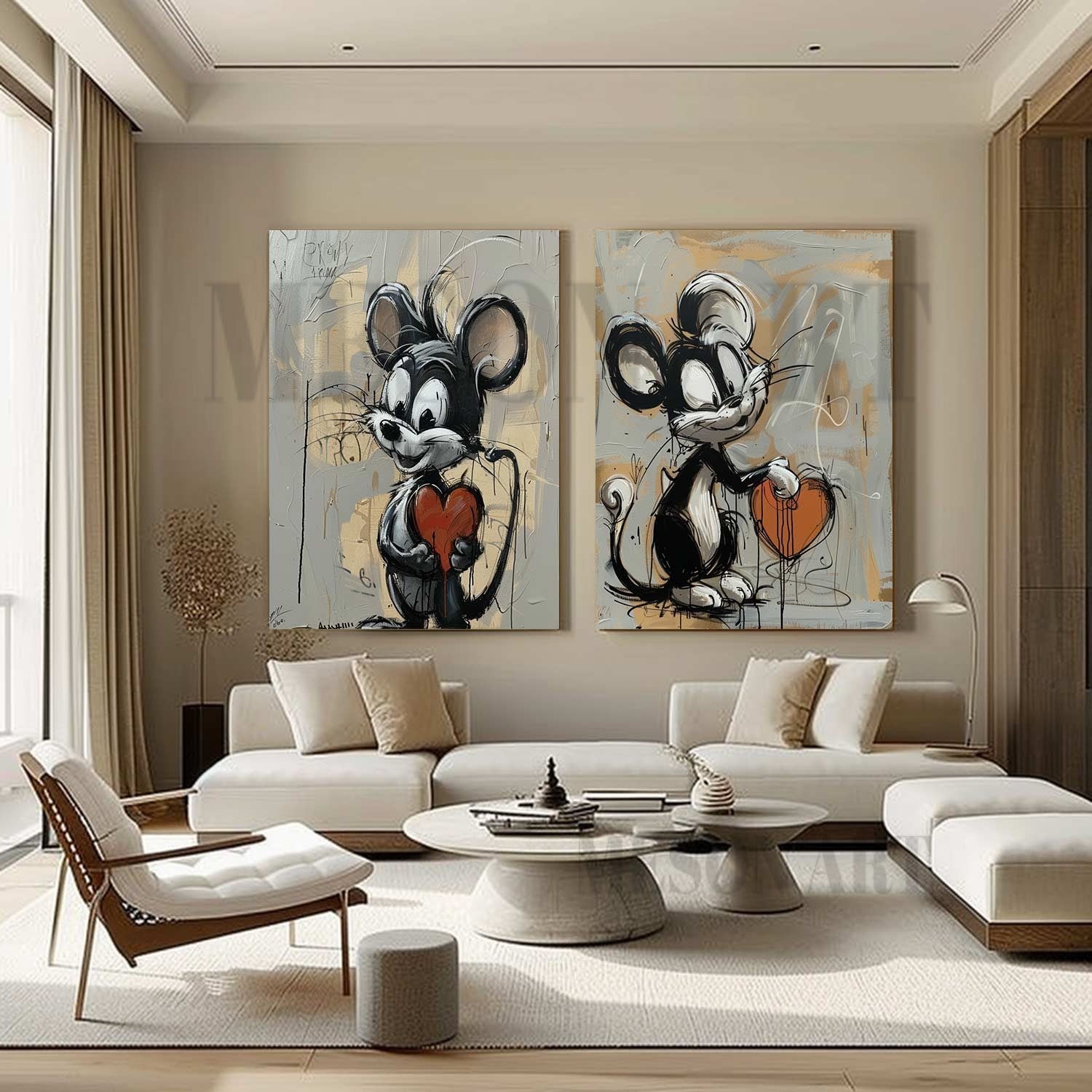 Set of 2 Mickey Mouse Graffiti Art for Sale Mickey Mouse Canvas Wall Art Mickey Mouse Cartoon Painting