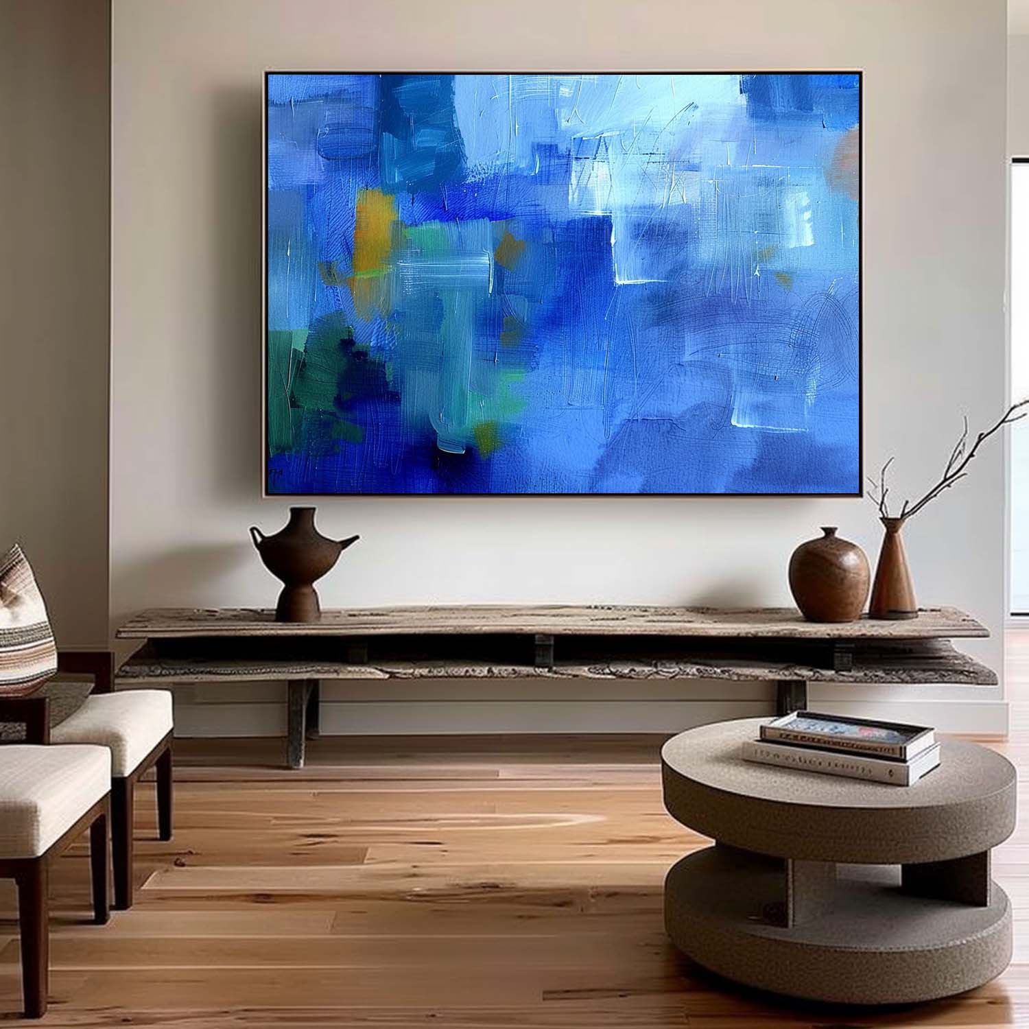 72*72 Light Blue Abstract Oil Painting Blue Abstract Art Light Blue Abstract Canvas Wall Art Decor