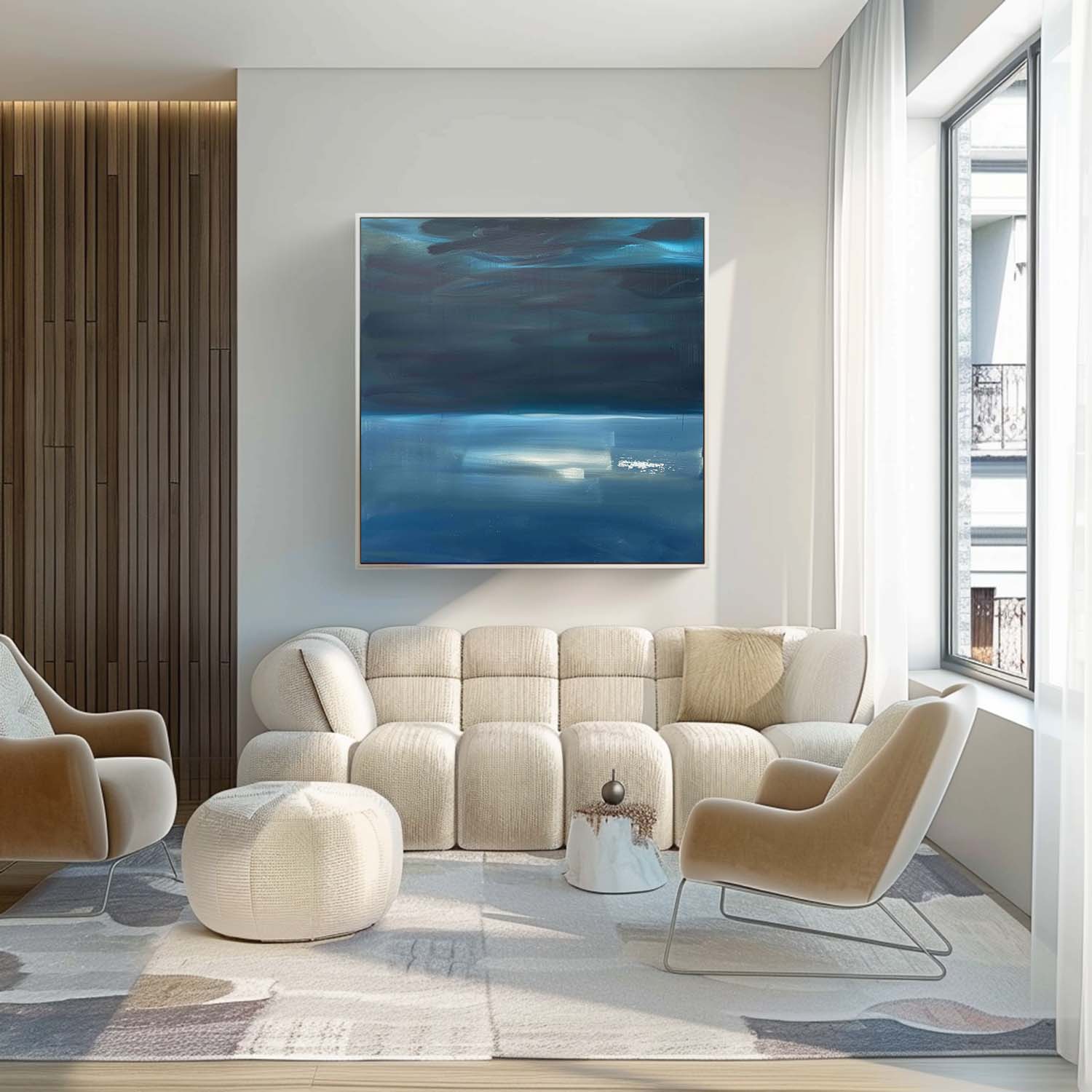 Square Blue Oil Painting Light Blue Abstract Art for Sale Contemporary Blue Abstract Canvas Wall Art Decor