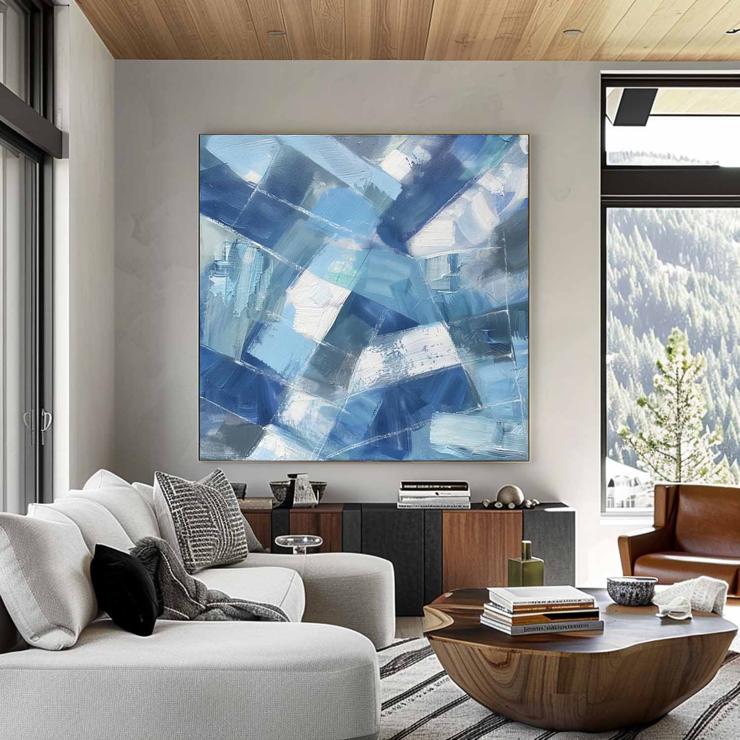 Blue Abstract Canvas Wall Art Light Blue and White Abstract Art Decor Light Blue and White Paintings