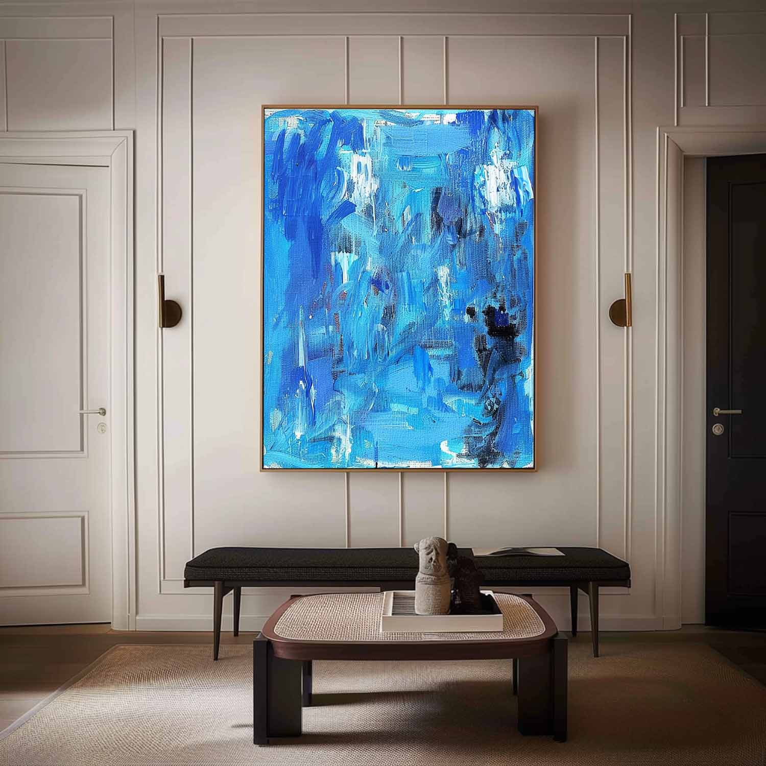 Large Blue Texture Painting Blue Abstract Art Canvas Blue Wall Decor Hanging Painting