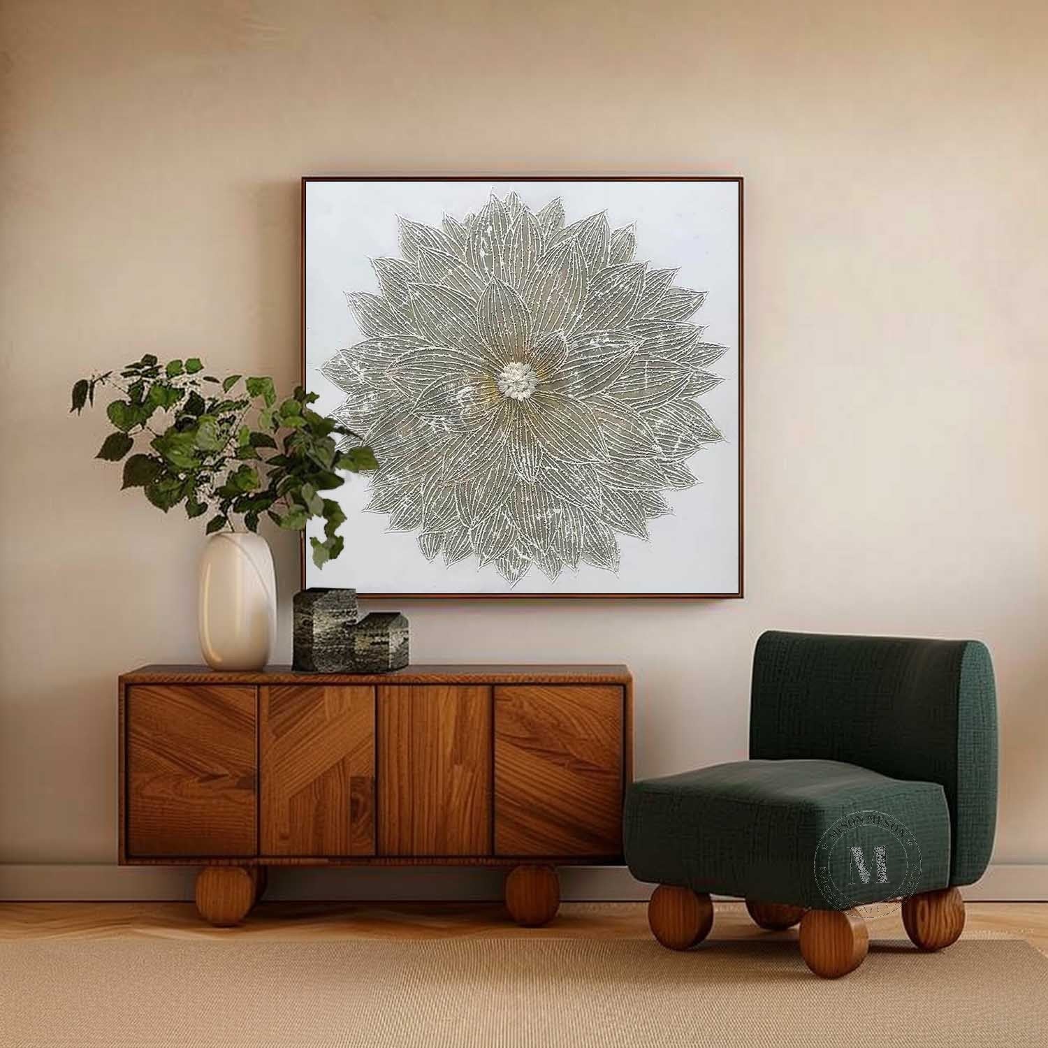 White flower plaster art canvas White flower plaster texture painting White flower wall art for sale