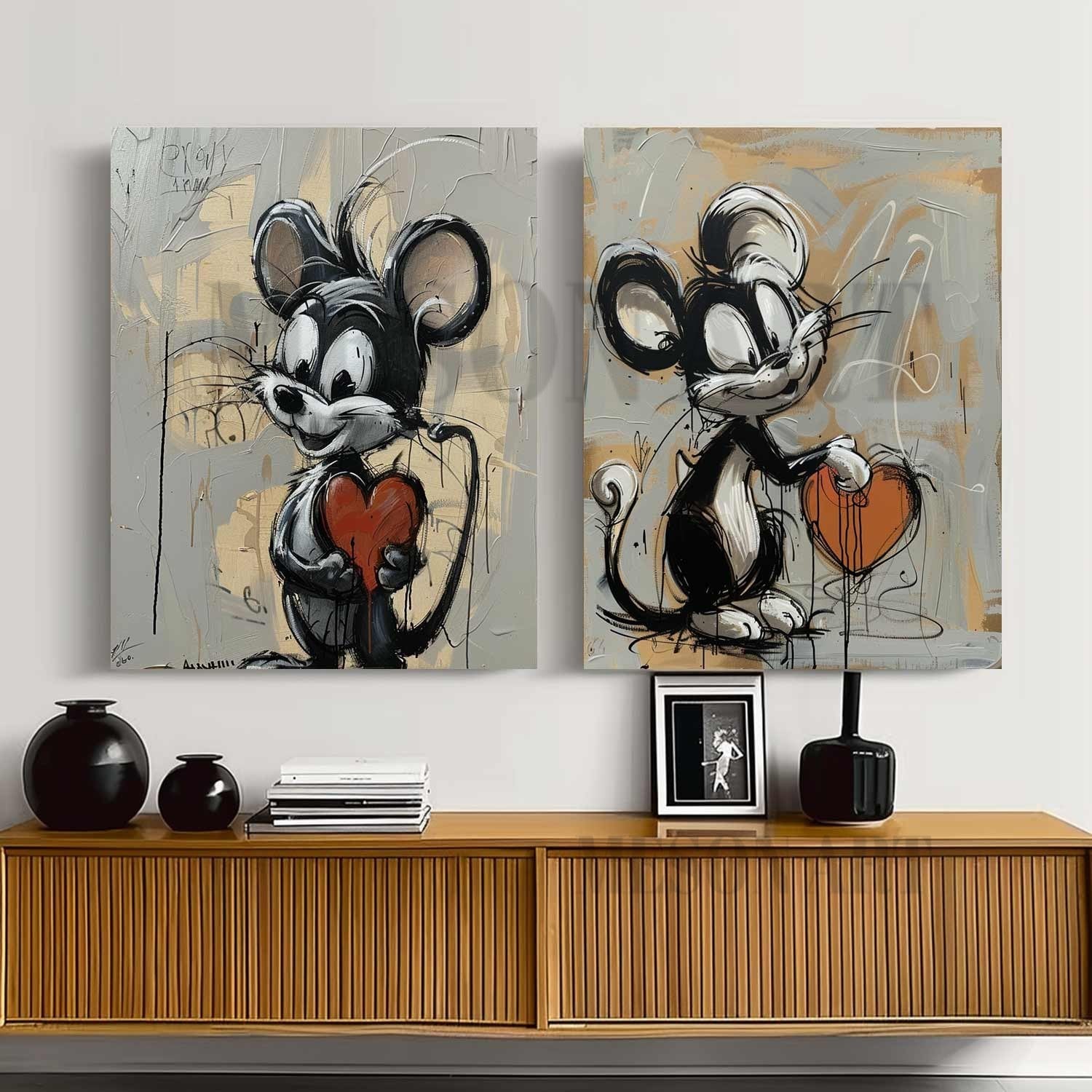 Set of 2 Mickey Mouse Graffiti Art for Sale Mickey Mouse Canvas Wall Art Mickey Mouse Cartoon Painting