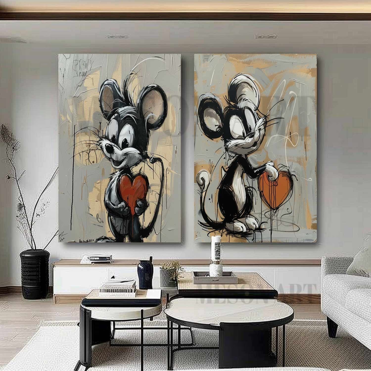 Set of 2 Mickey Mouse Graffiti Art for Sale Mickey Mouse Canvas Wall Art Mickey Mouse Cartoon Painting