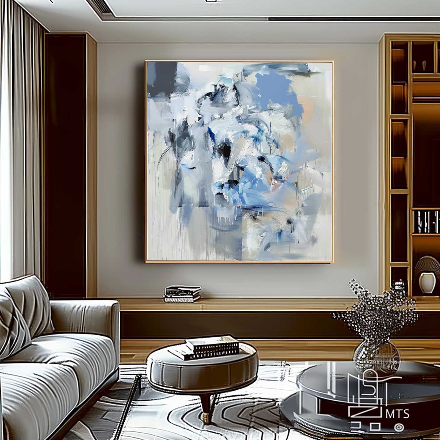 Contemporary Beige and Blue Texture Painting Beige and Blue Modern Abstract Canvas Art for Sale