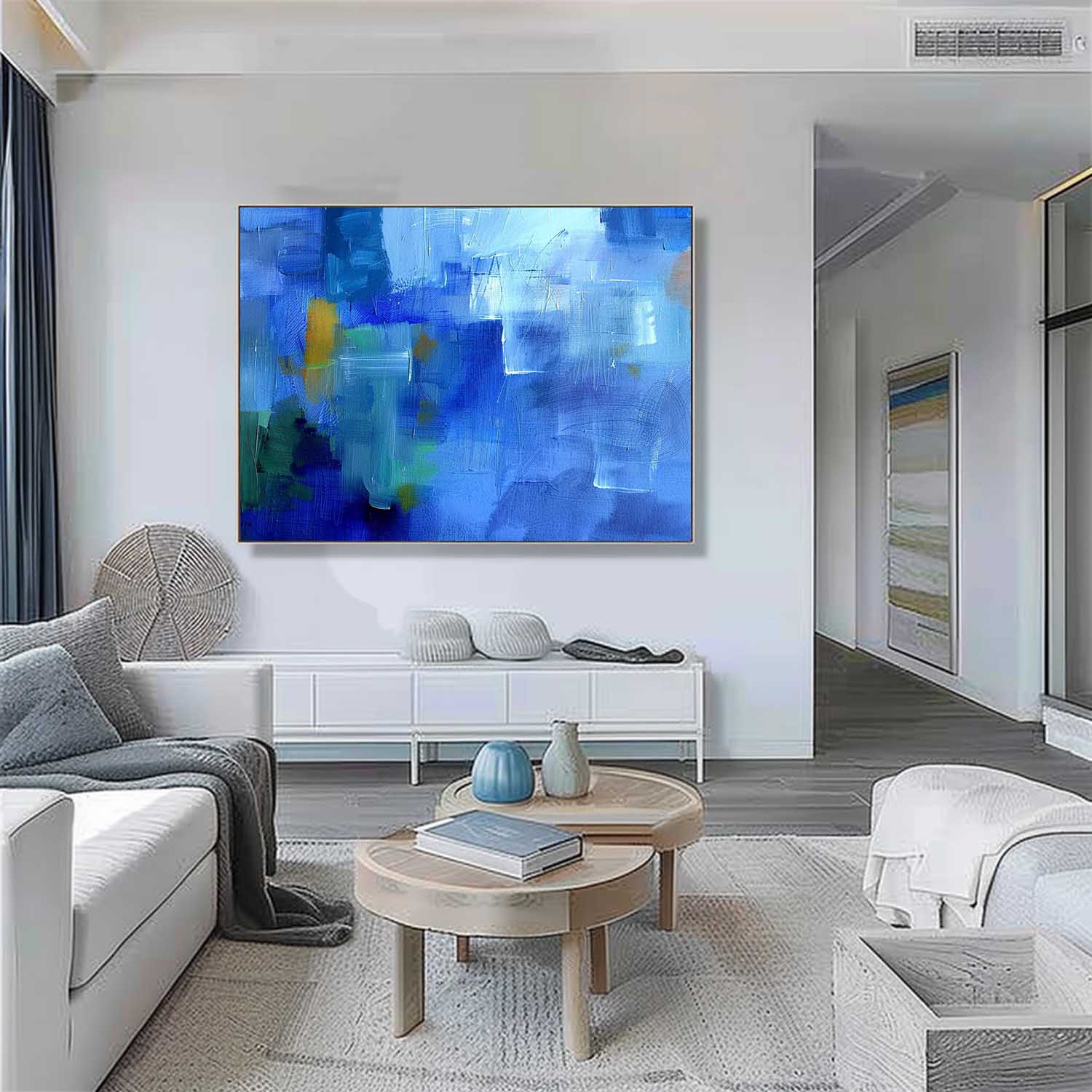 72*72 Light Blue Abstract Oil Painting Blue Abstract Art Light Blue Abstract Canvas Wall Art Decor