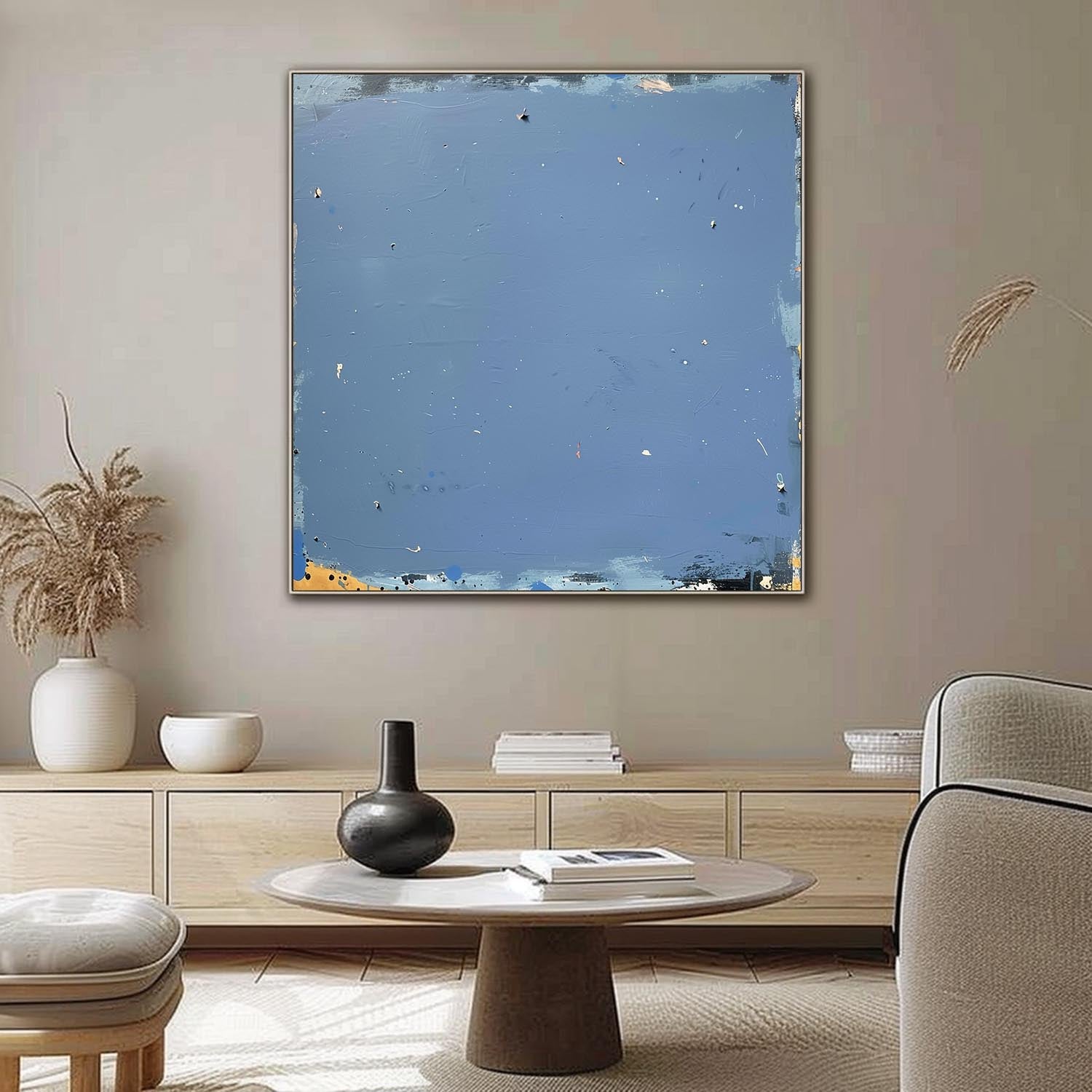 Light Blue Abstract Art Contemporary Light Blue Abstract Canvas Wall Art Decor Light Blue Oil Painting for Sale