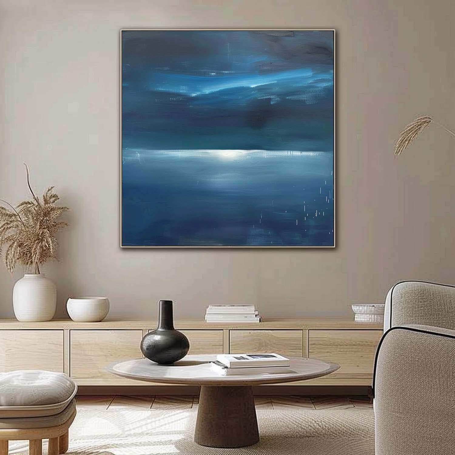 44*44 Dark Blue Sea Abstract Painting Dark Blue Sea Abstract Art Dark Blue Sea Canvas Wall Art Decor