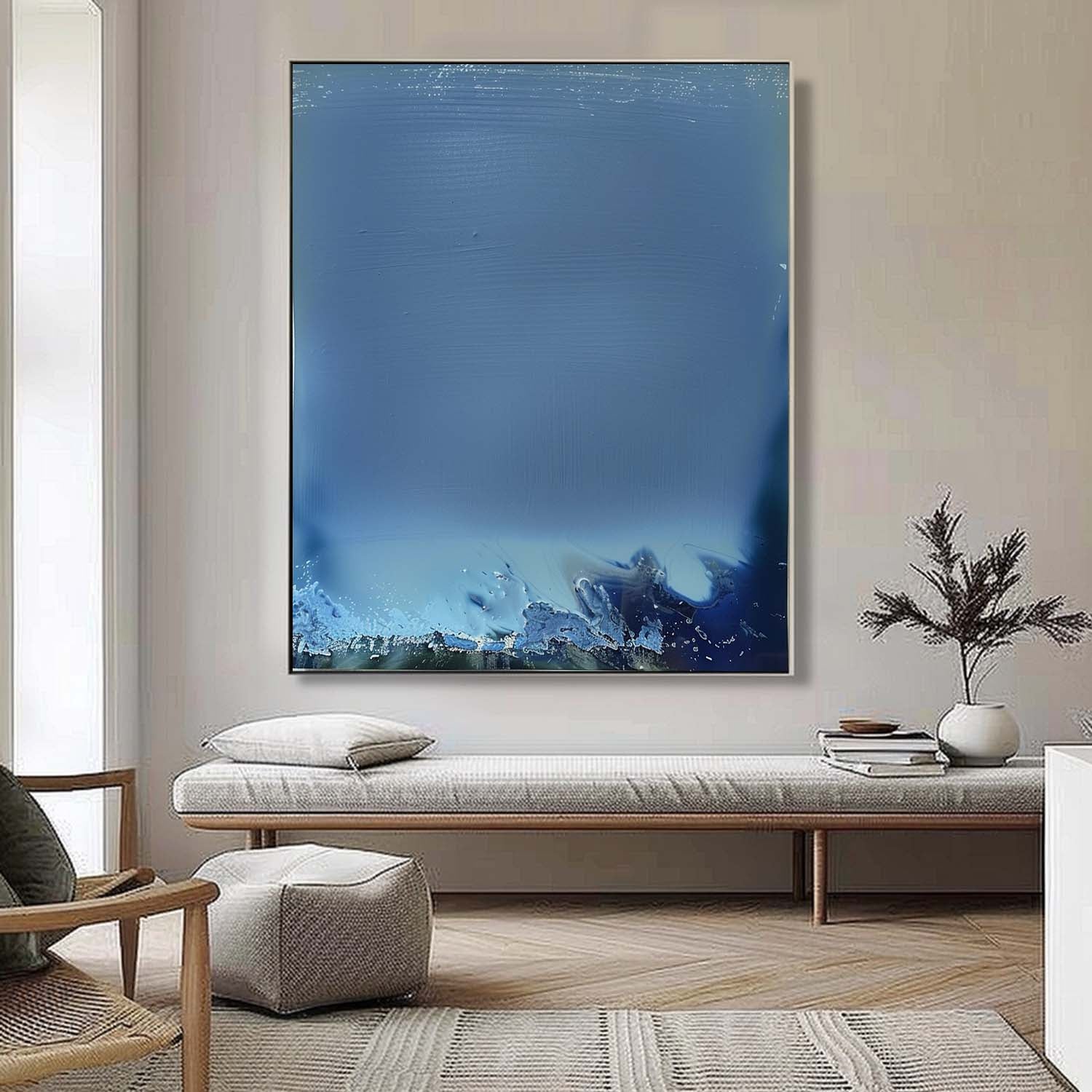 Dark Blue Texture Painting Dark Blue Abstract Art Canvas Dark Blue Canvas Wall Decor Hanging Painting