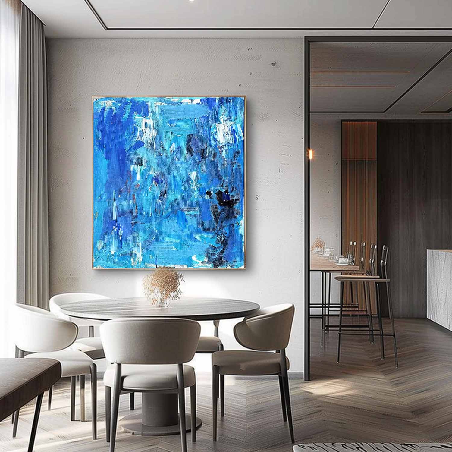 Large Blue Texture Painting Blue Abstract Art Canvas Blue Wall Decor Hanging Painting