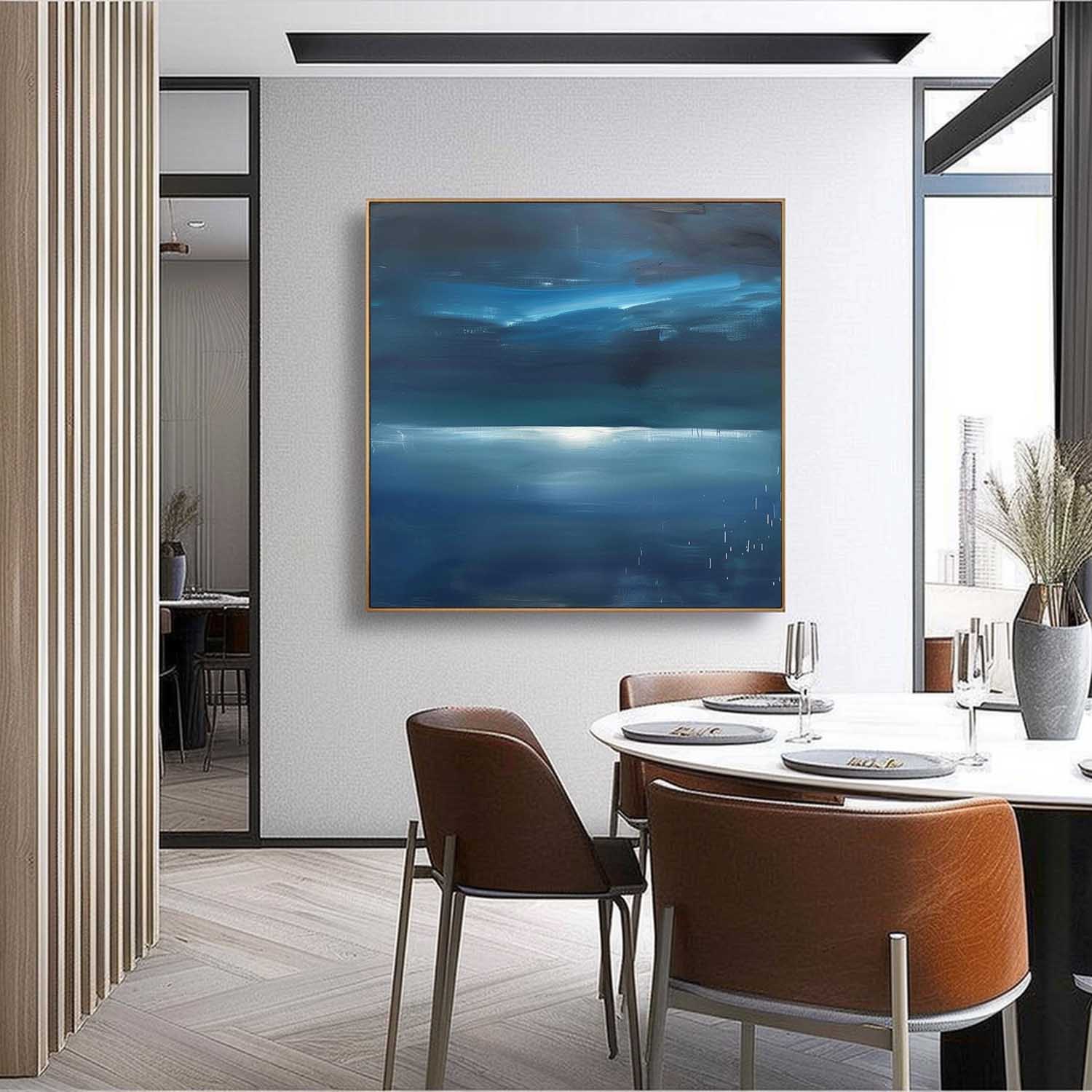 44*44 Dark Blue Sea Abstract Painting Dark Blue Sea Abstract Art Dark Blue Sea Canvas Wall Art Decor