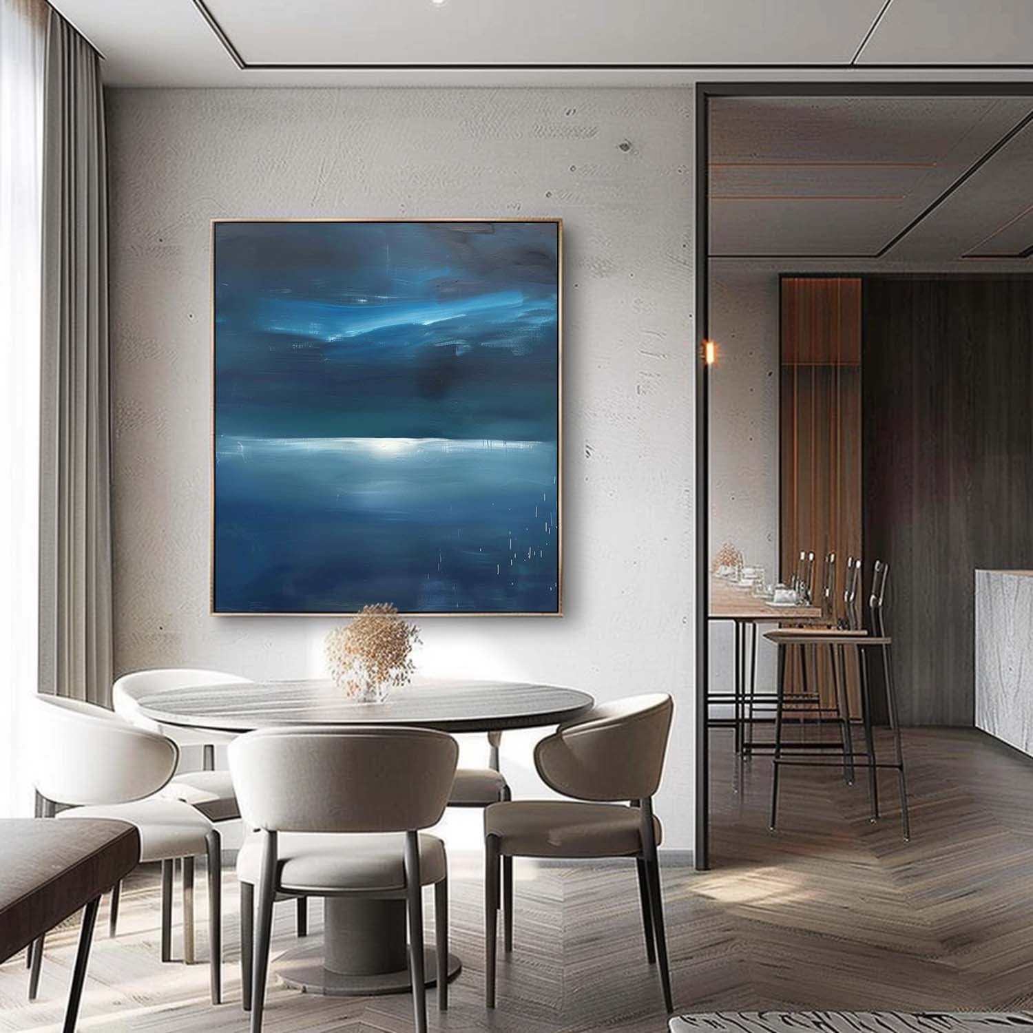 44*44 Dark Blue Sea Abstract Painting Dark Blue Sea Abstract Art Dark Blue Sea Canvas Wall Art Decor