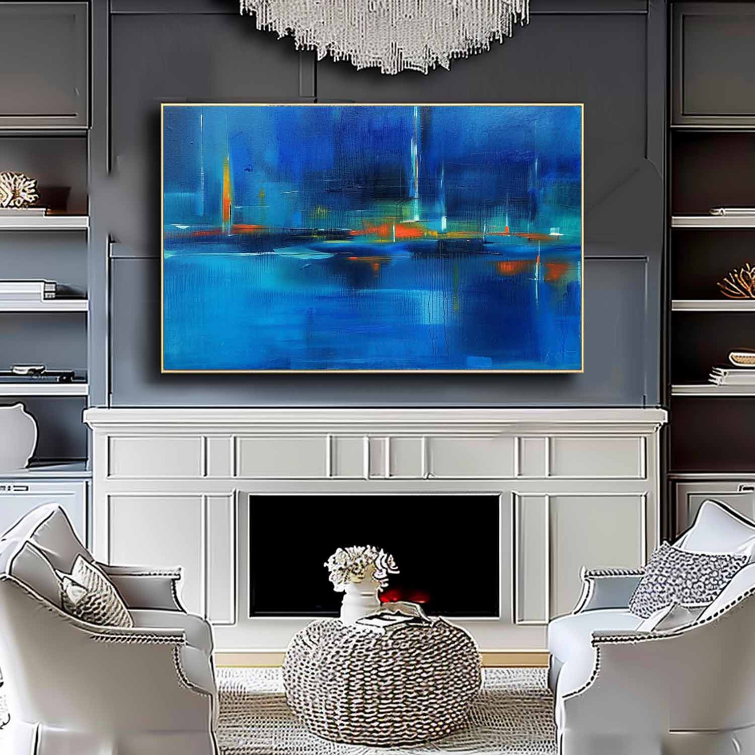 40*30 Dark Blue Abstract Wall Art Decor Dark Blue Abstract Art For Sale Dark Blue Abstract Canvas Paintings