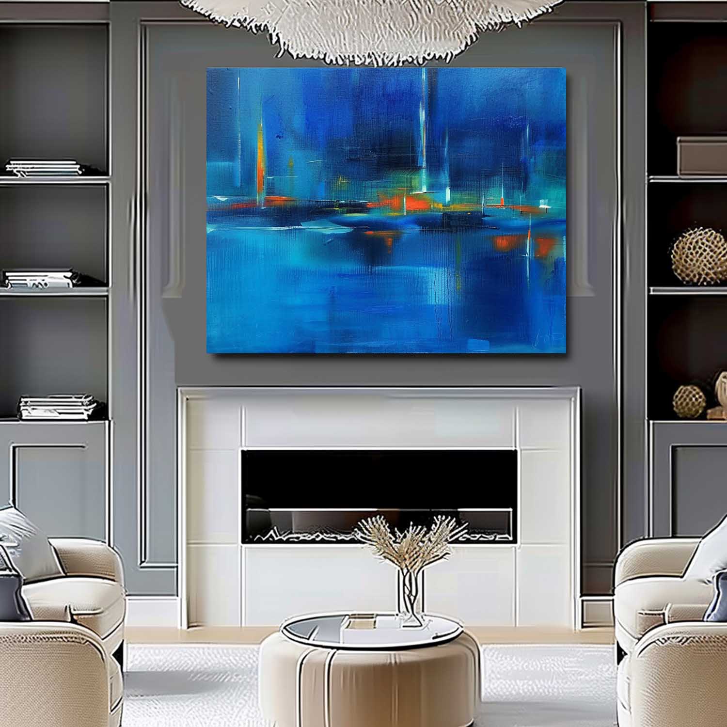 40*30 Dark Blue Abstract Wall Art Decor Dark Blue Abstract Art For Sale Dark Blue Abstract Canvas Paintings