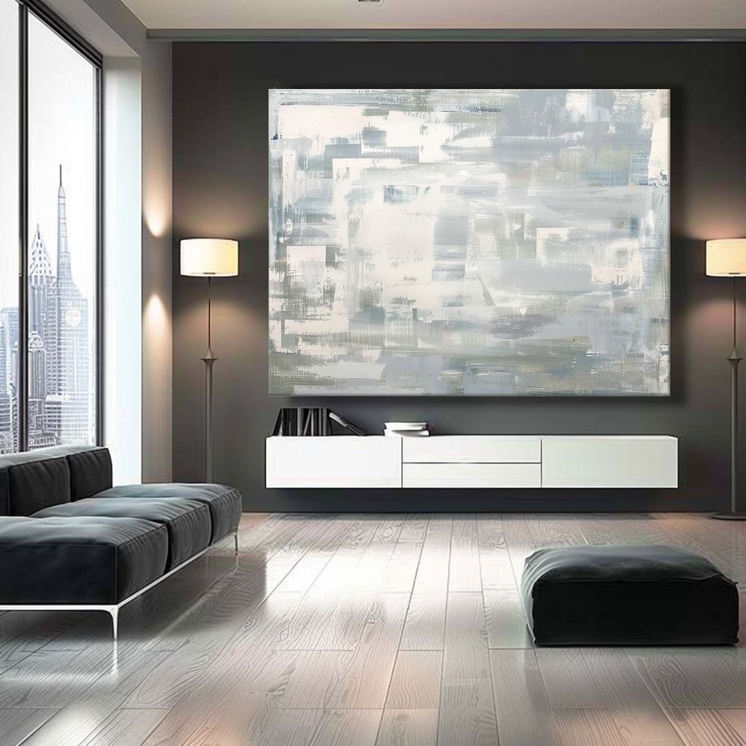 72*54 Light Grey Abstract Oil Paintings Grey Abstract Art Canvas Dark Grey Abstract Wall Art Decor