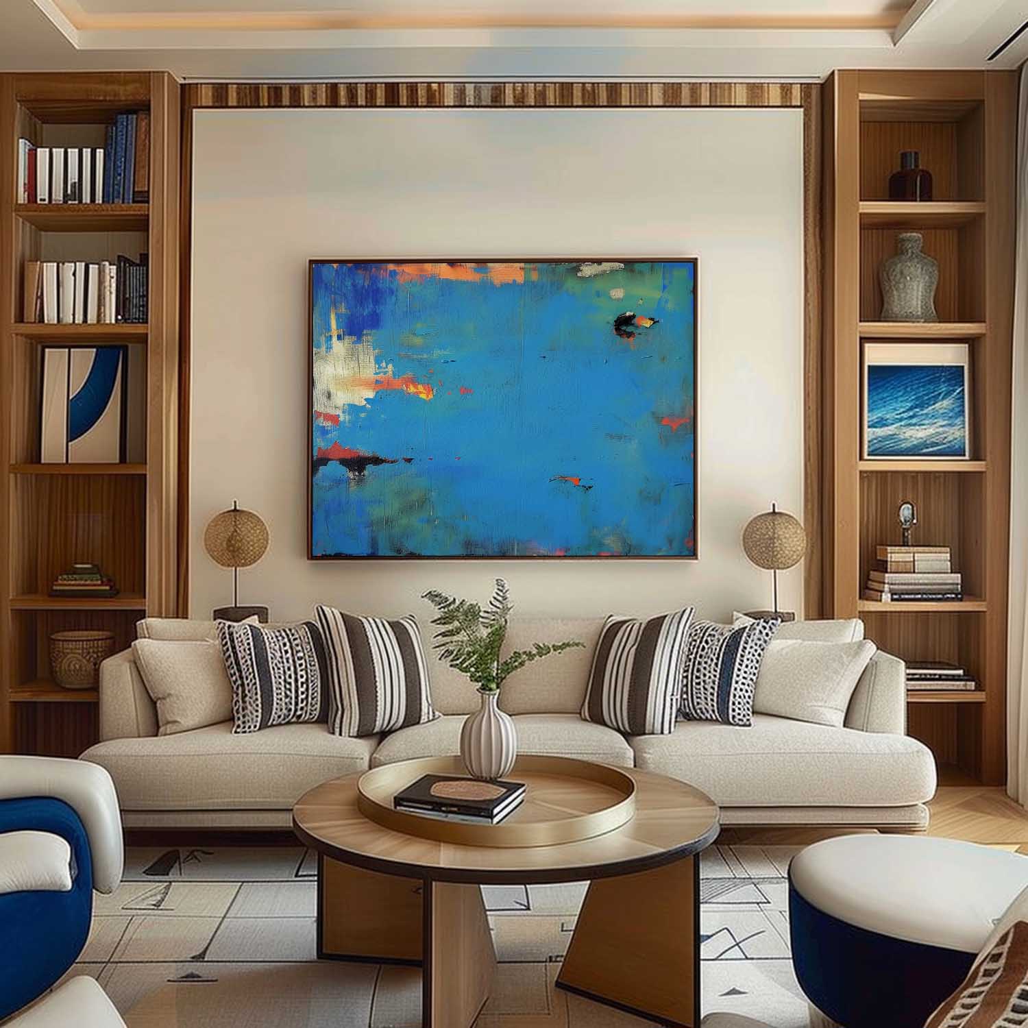 64*48 Deep Blue Sea Abstract Art For Sale Deep Blue Sea Abstract Canvas Wall Art Decor Deep Blue Abstract Paintings