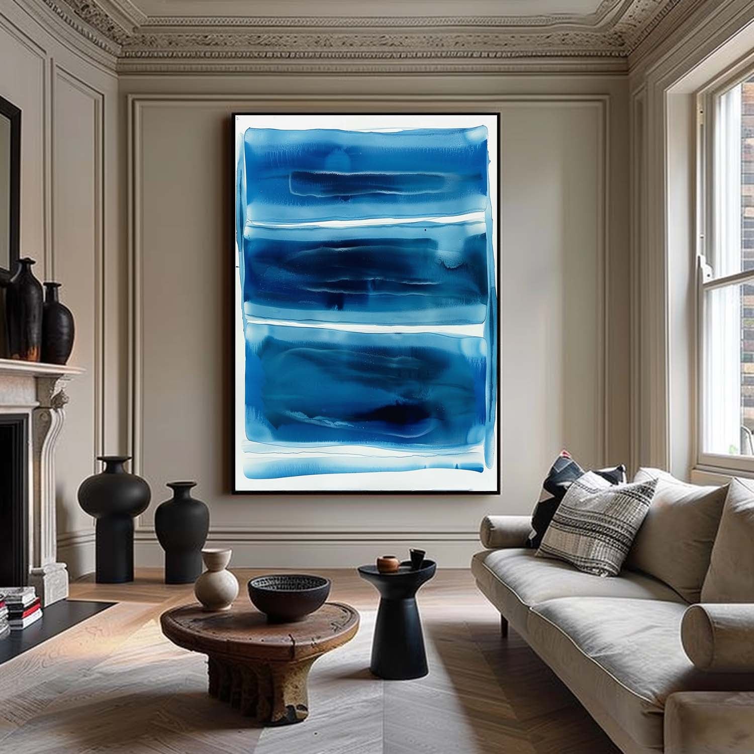 Large White and Light Blue Abstract Art Contemporary White and Light Blue Abstract Canvas Wall Art Decor