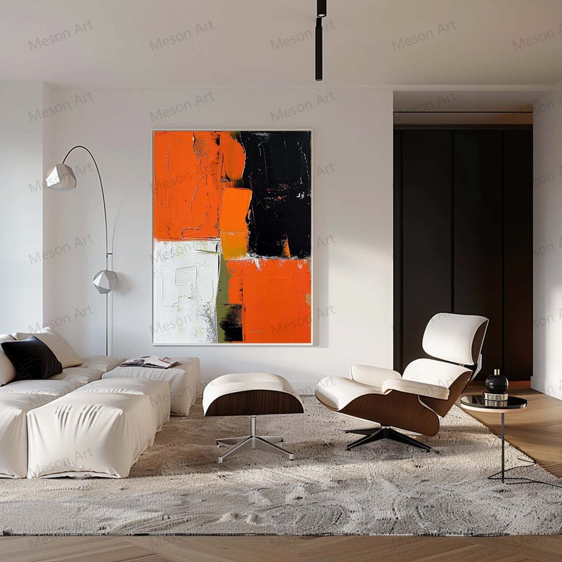 Large Orange and White Texture Painting Orange and White Abstract Art for Sale Orange and White Canvas Wall Art