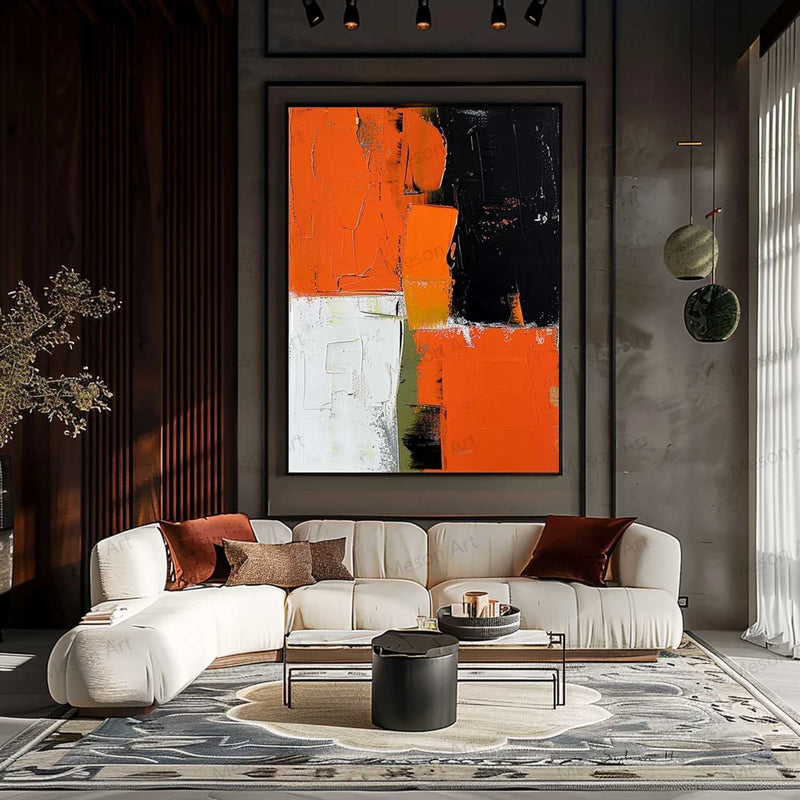 Large Orange and White Texture Painting Orange and White Abstract Art for Sale Orange and White Canvas Wall Art