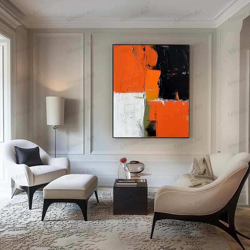 Large Orange and White Texture Painting Orange and White Abstract Art for Sale Orange and White Canvas Wall Art