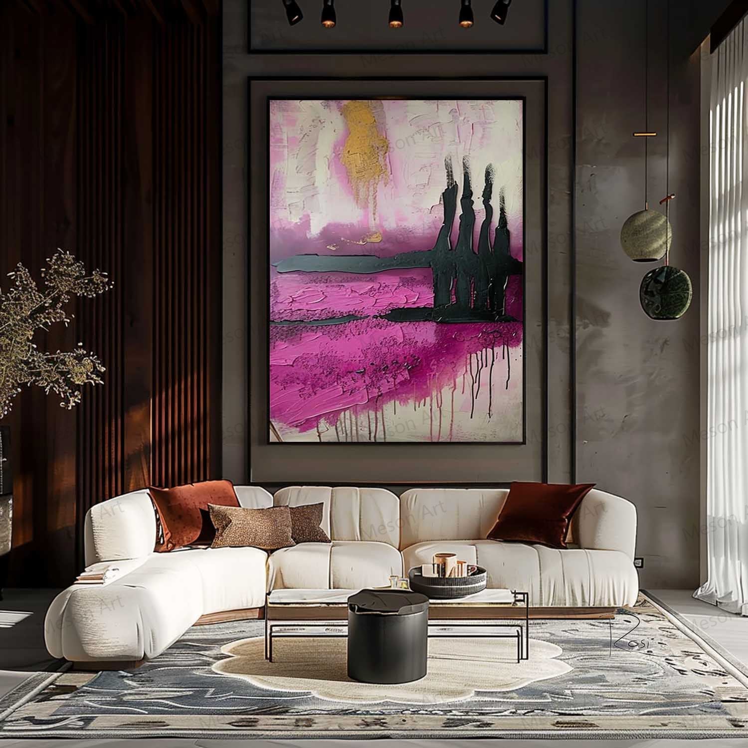 Pink Abstract Texture Art Large Pink Abstract Canvas Wall Hanging Painting Pink Abstract Landscape Art for Bedroom