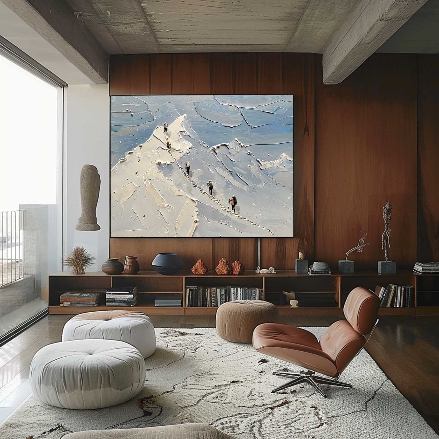 Snow Mountain Climber Art Mountain Climber Plaster Texture Painting Snow Mountain Canvas Wall Art Decor