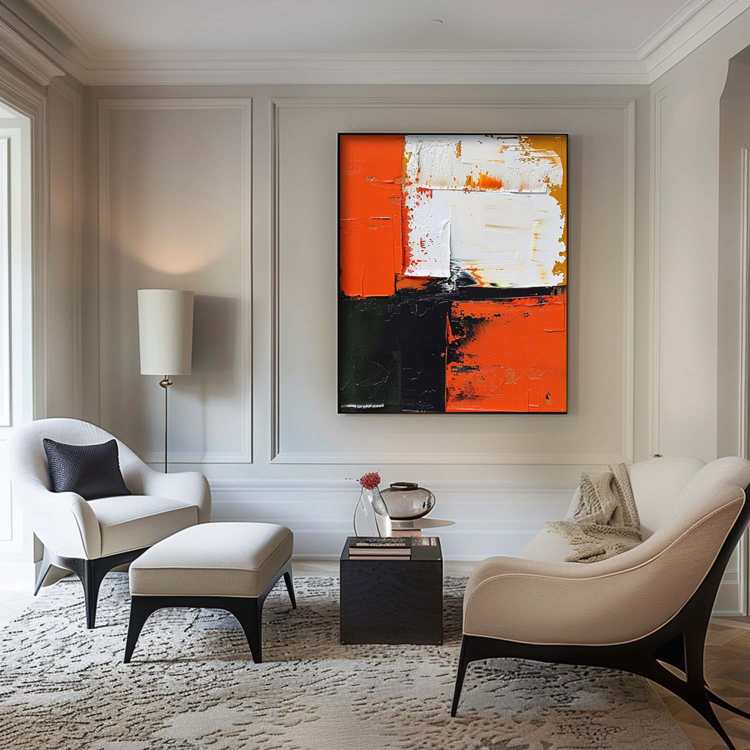 Large Orange and Black Texture Painting Orange and Black Abstract Art for Sale Orange and Black Canvas Wall Art