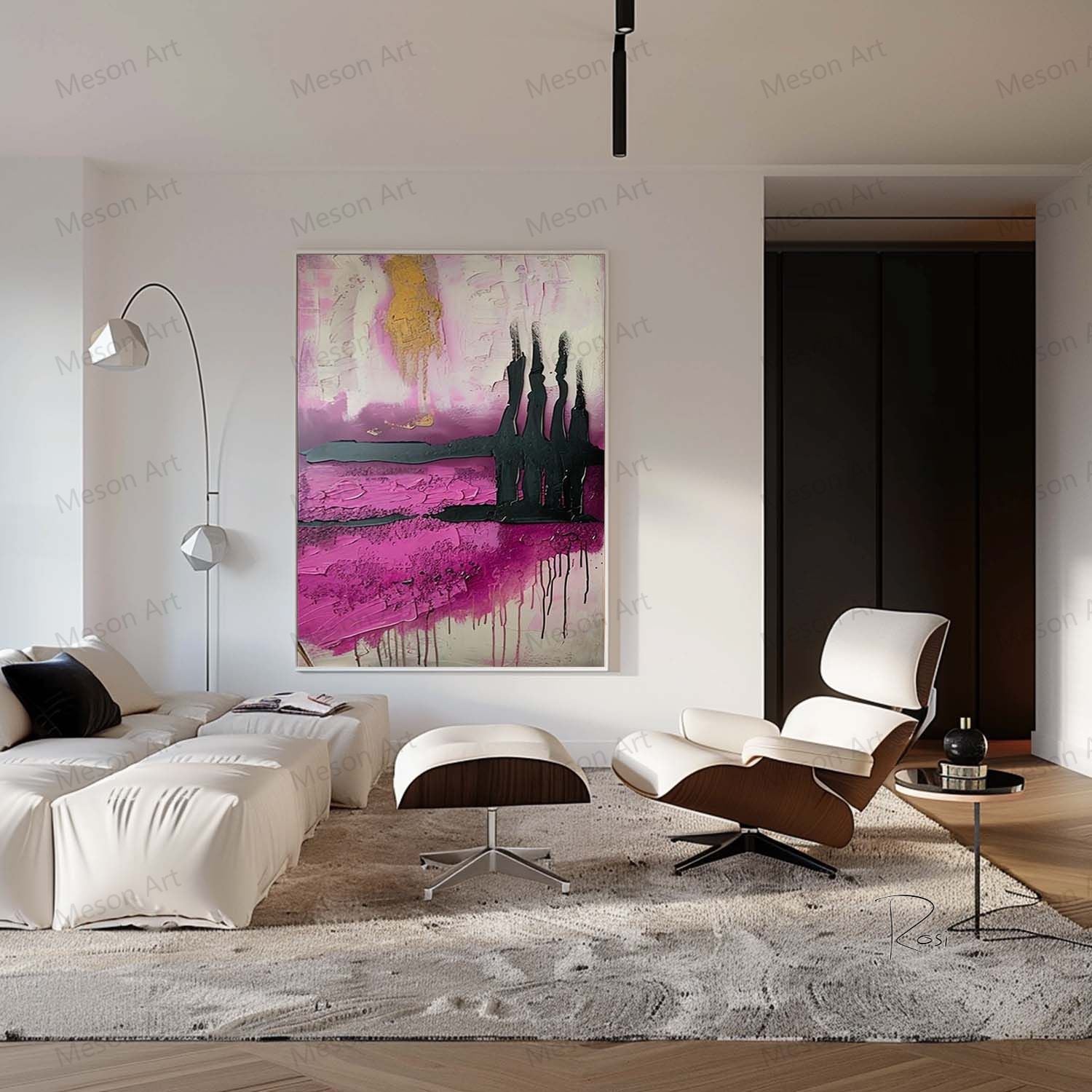 Pink Abstract Texture Art Large Pink Abstract Canvas Wall Hanging Painting Pink Abstract Landscape Art for Bedroom