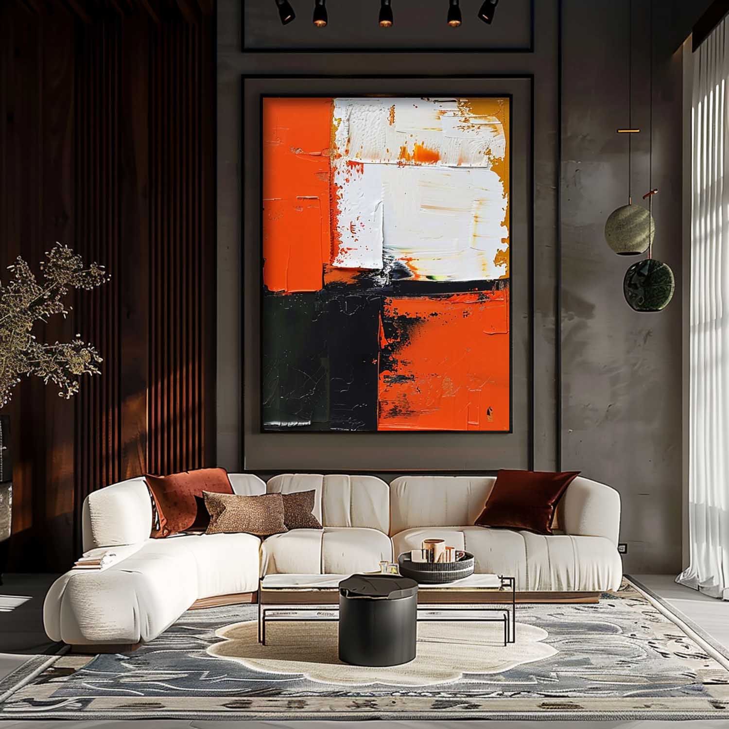 Large Orange and Black Texture Painting Orange and Black Abstract Art for Sale Orange and Black Canvas Wall Art