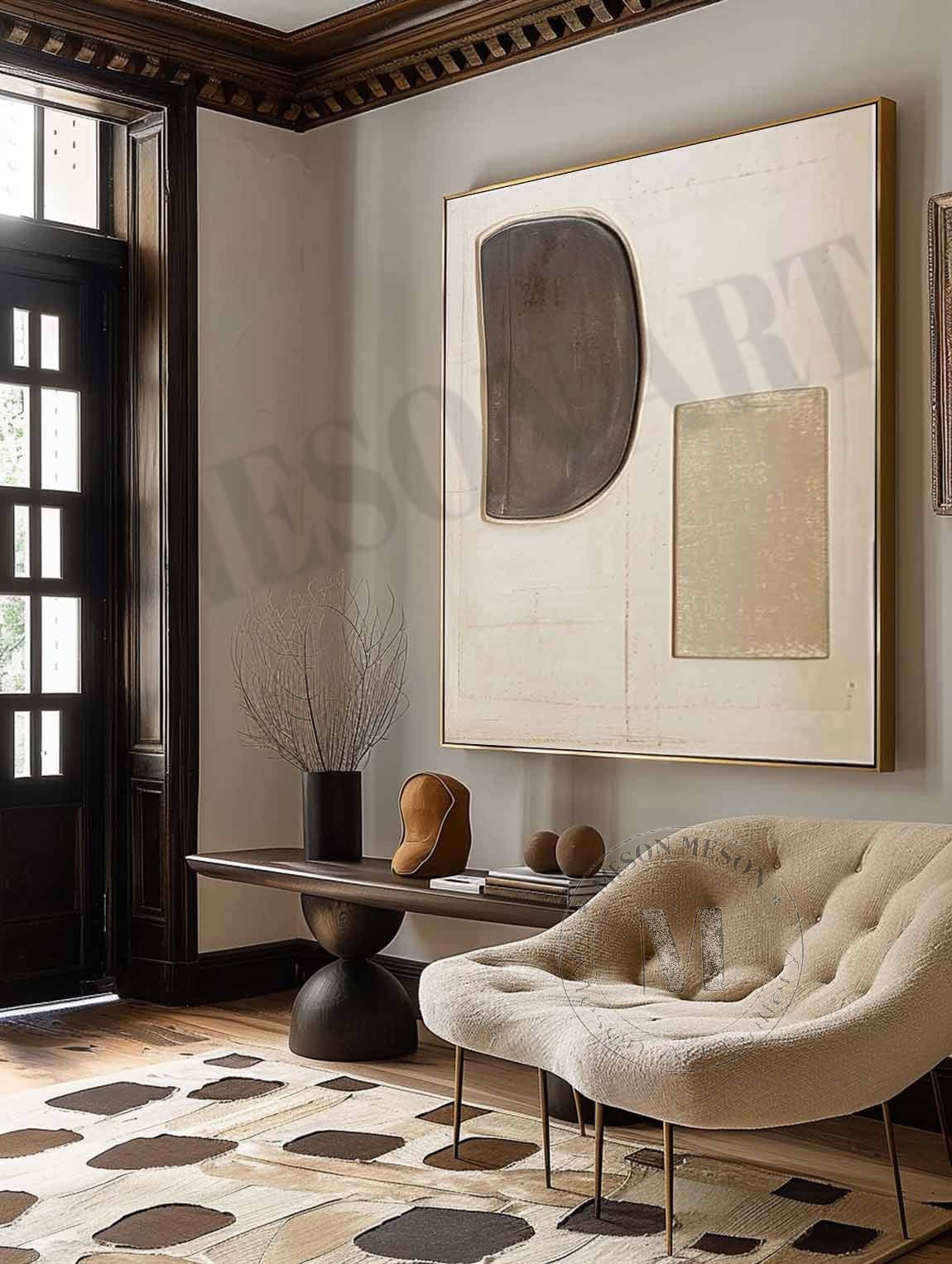 3D Beige Minimalist Abstract Art Canvas for Sale Wabi Sabi Art Beige Minimalist Texture Painting