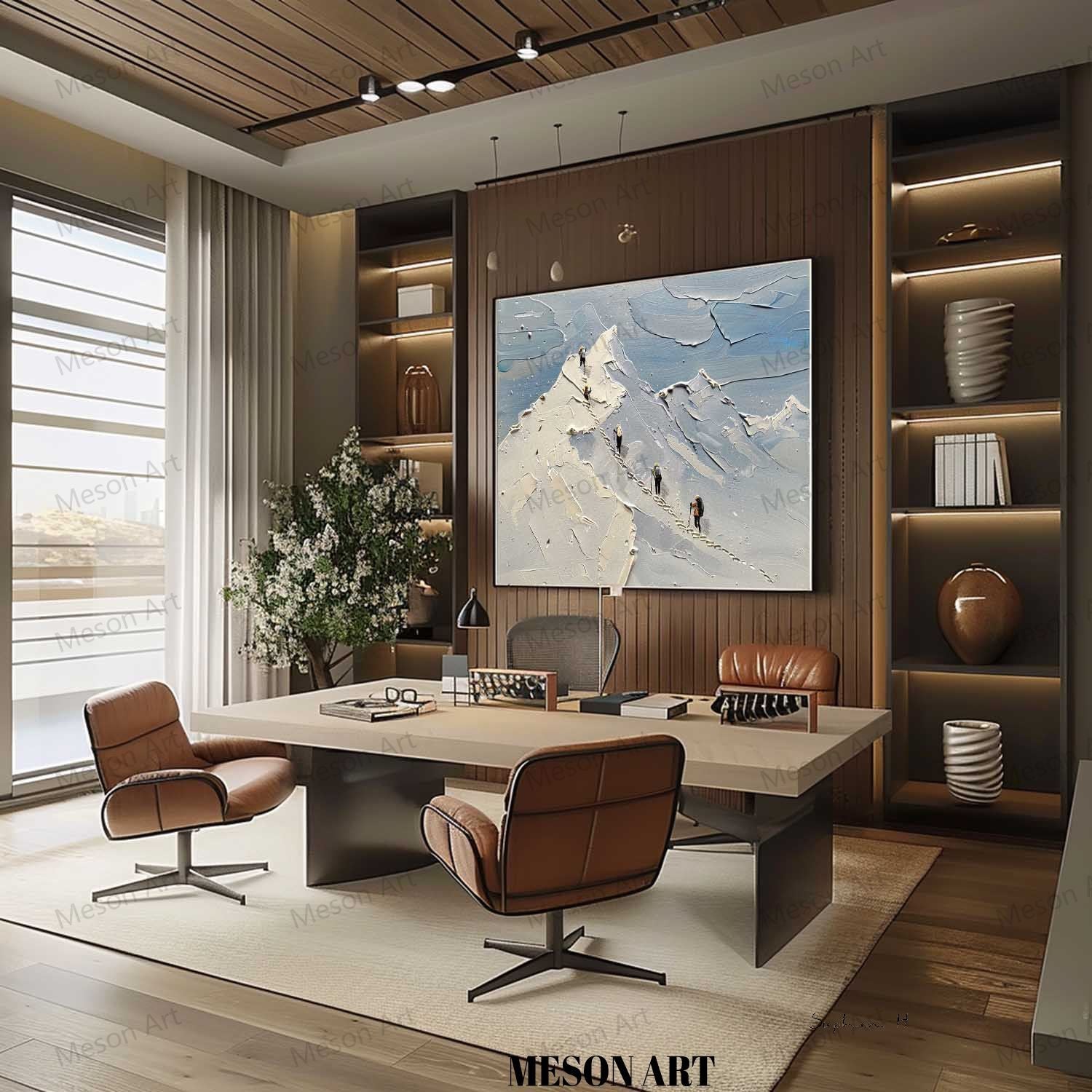 Snow Mountain Climber Art Mountain Climber Plaster Texture Painting Snow Mountain Canvas Wall Art Decor