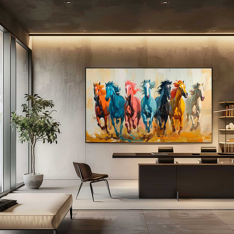 Large Colorful Running Horses Oil Painting Living Room Colorful Horses Canvas Wall Art for Sale