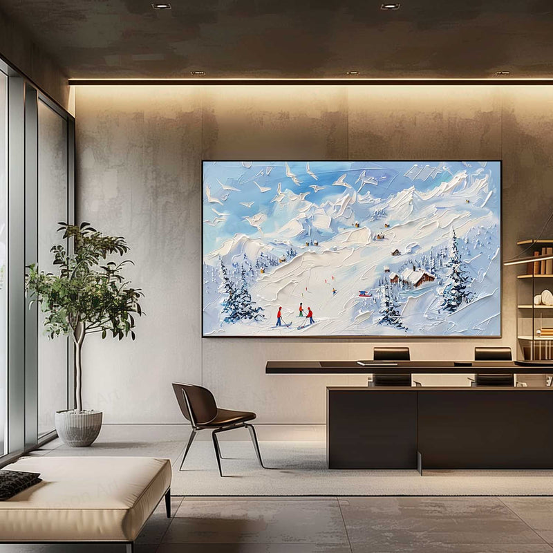 3D White and Blue Snow Mountain Landscape Texture Painting Snow Mountain Texture Canvas Wall Art Decorative Painting