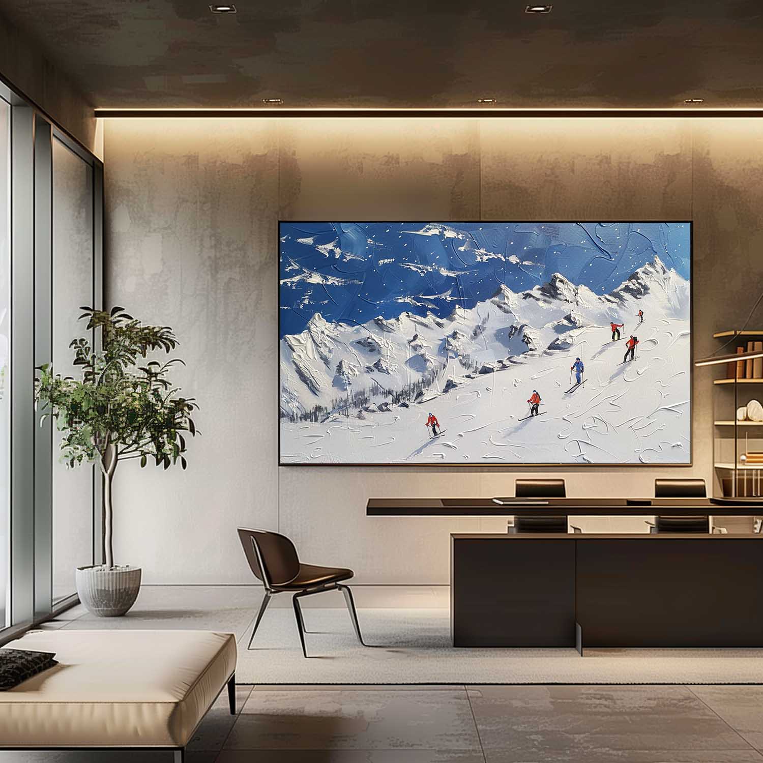 Large 3D Snow Mountain Skier Texture Painting Snow Mountain Skier Texture Canvas Wall Art Decoration Hanging Painting