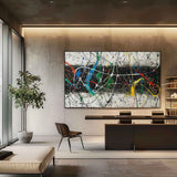 Large Colorful Abstract Canvas Wall Art Decor Modern Pollock Paintings For Sale