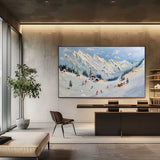 Large Snow Mountain Resort Landscape Oil Painting Snow Mountain Resort Canvas Wall Art Decoration