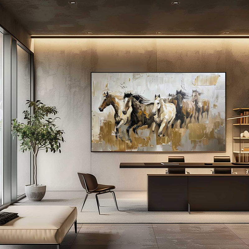 Large Horses Running on the Grassland Living Room Wall Decor Art Horses Running on the Grassland Oil Painting