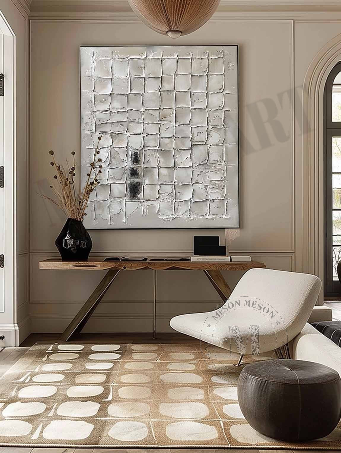 3D White Plaster Texture Painting White Minimalist Abstract Canvas Wall Art for Sale