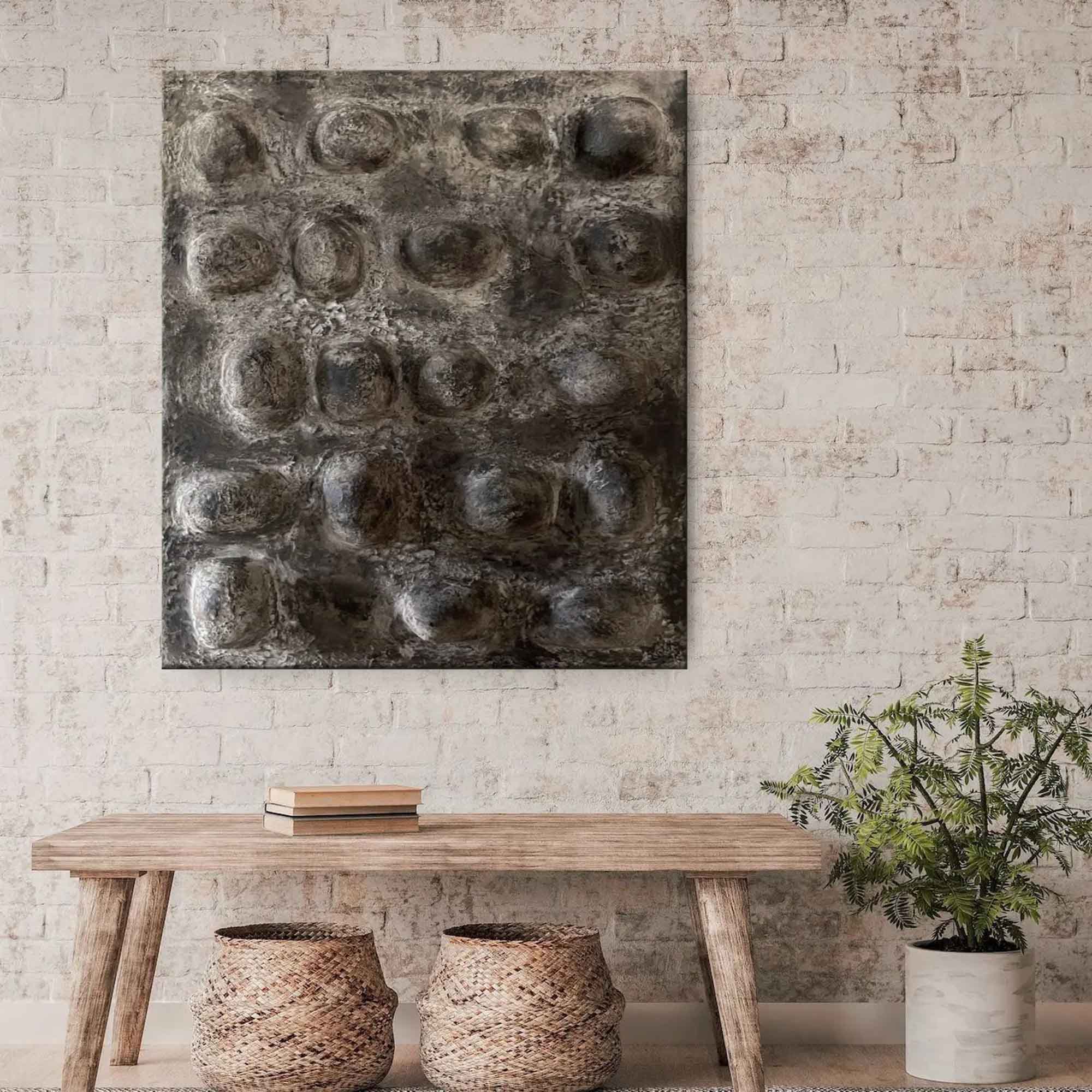 3D Gray and Black Textured Abstract Canvas Art Wabi-Sabi Wall Art Heavy Textured Acrylic Paintings