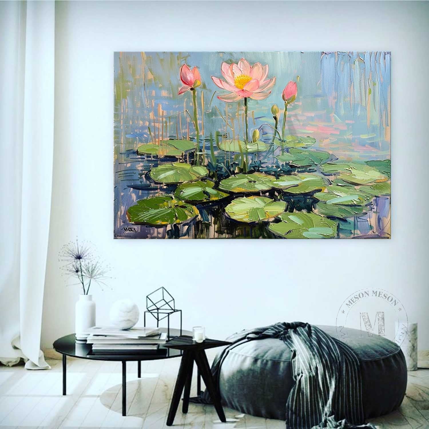 Large 60*40 Blue Monet Lotus Canvas Art for Sale Monet Lotus Canvas Wall Art Decor Hanging Painting