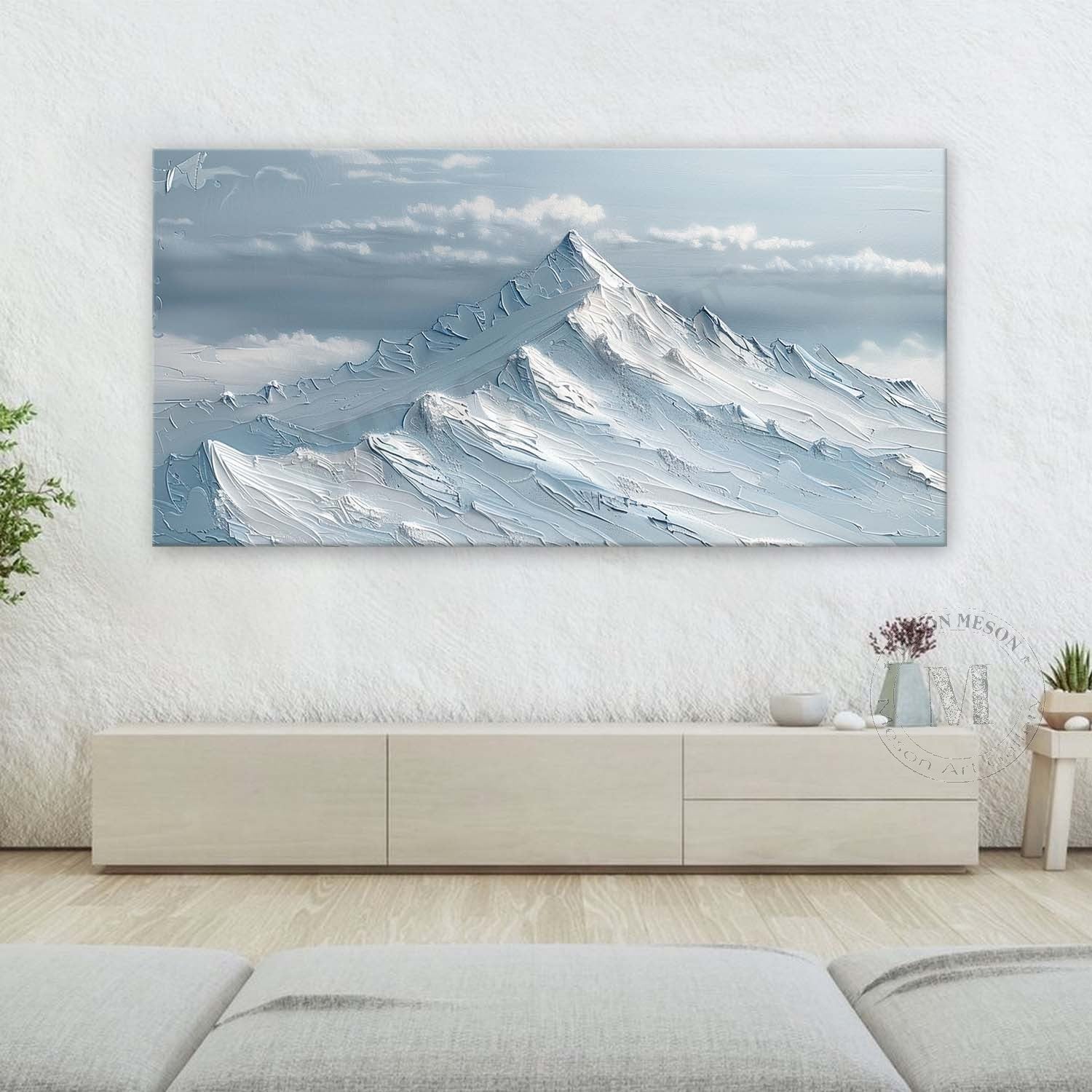 Large Blue Snow Mountain Texture Painting Blue Snow Mountain Landscape Canvas Art for Sale