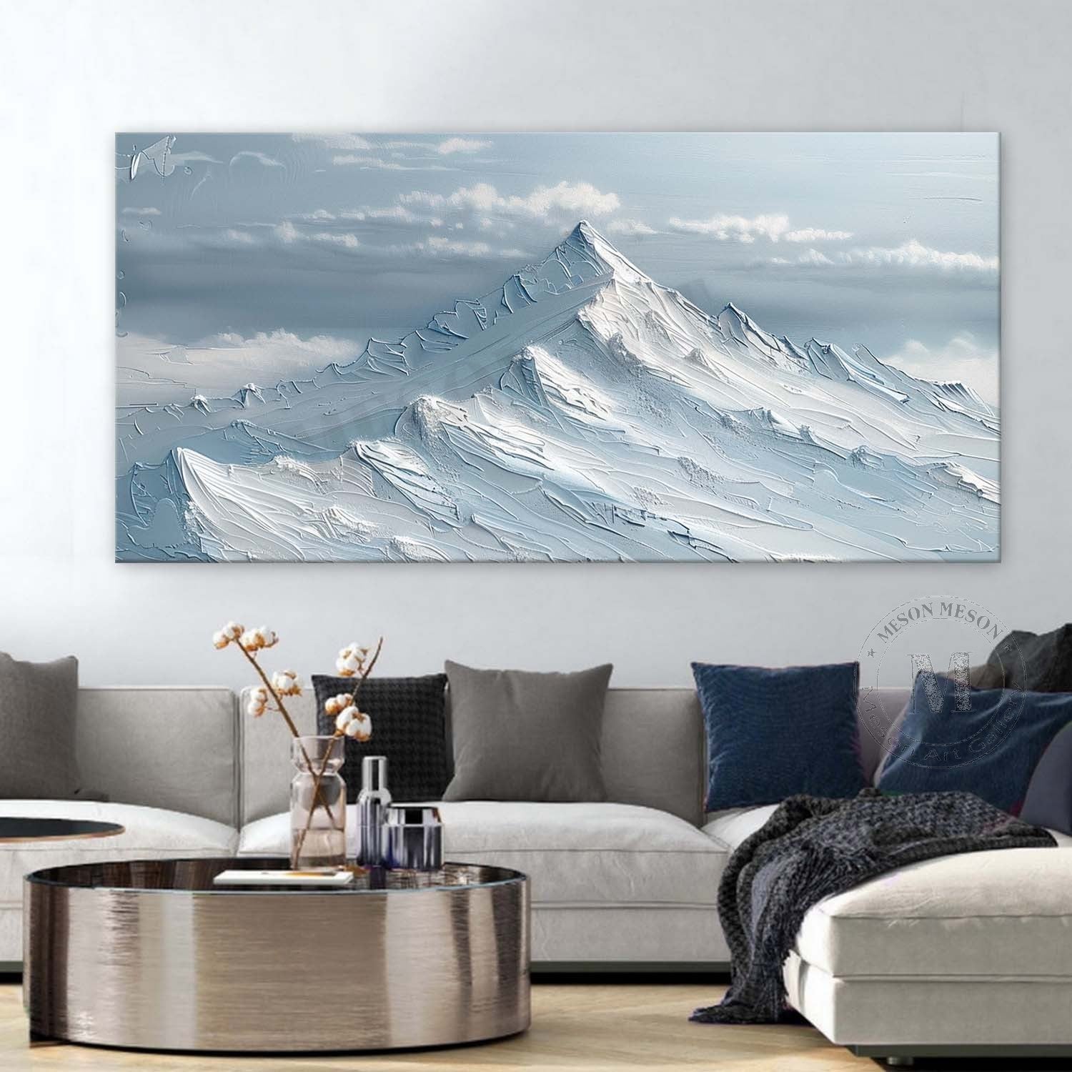 Large Blue Snow Mountain Texture Painting Blue Snow Mountain Landscape Canvas Art for Sale