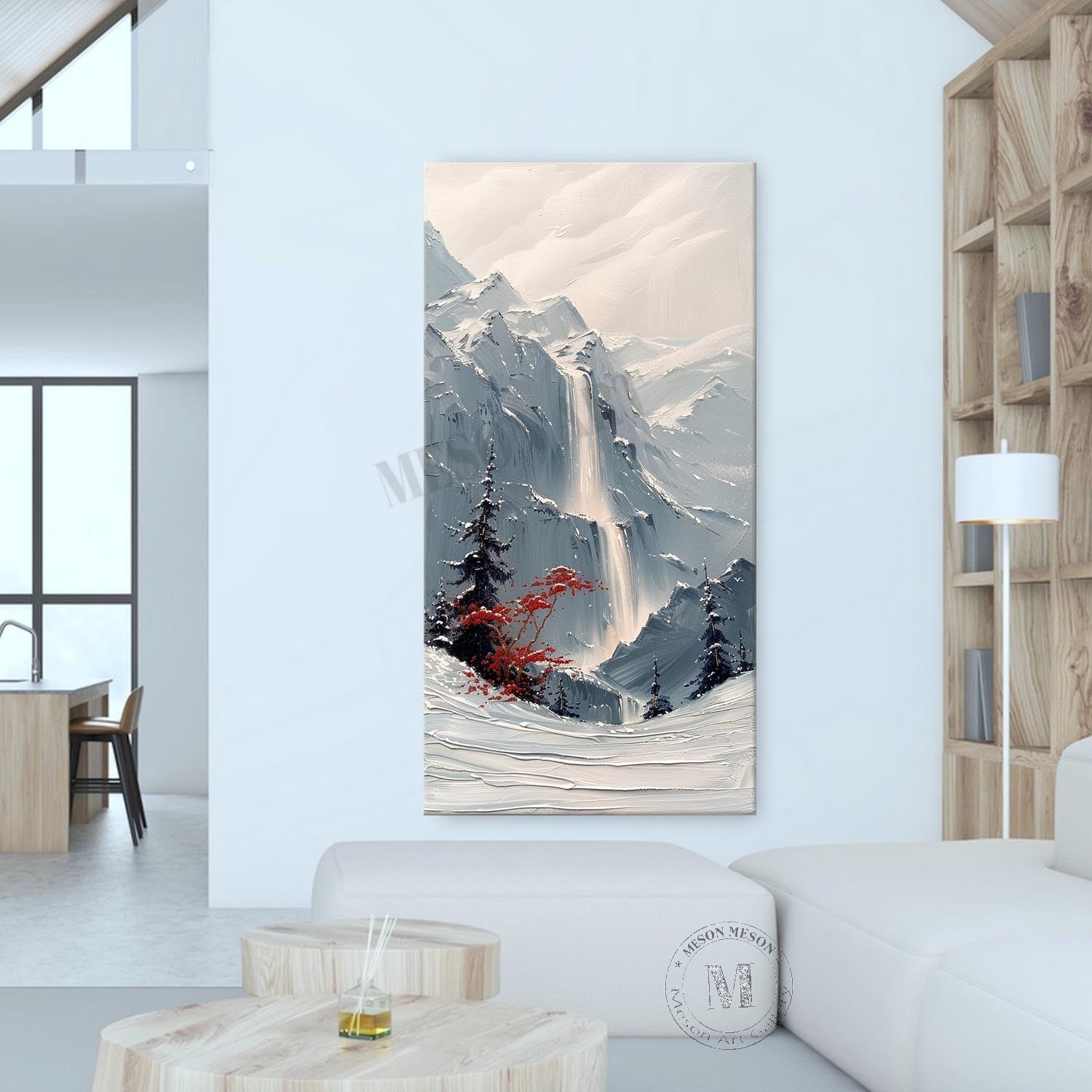 Large Waterfall Canvas Art for Sale Blue Snow Mountain Waterfall Texture Wall Art