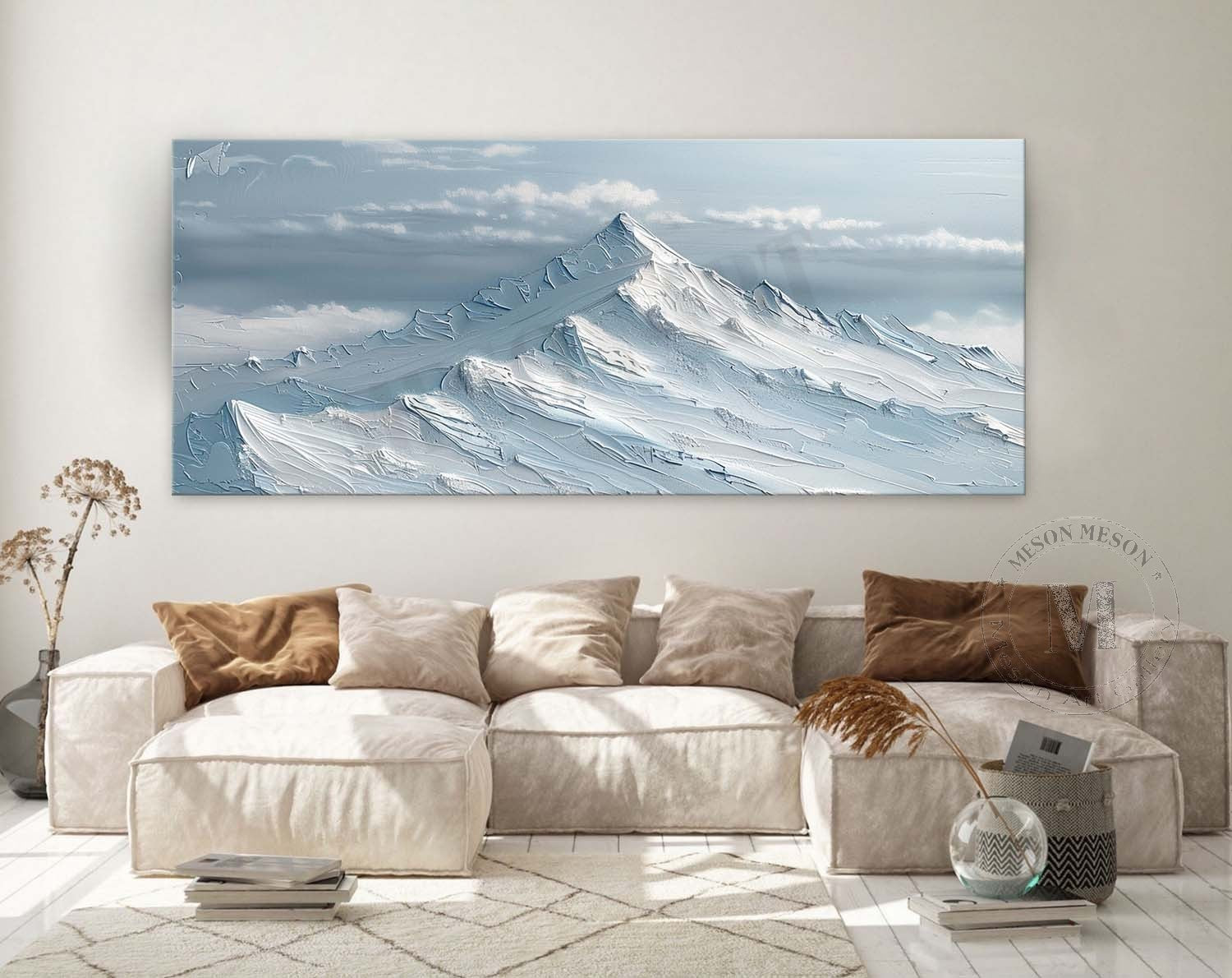 Large Blue Snow Mountain Texture Painting Blue Snow Mountain Landscape Canvas Art for Sale