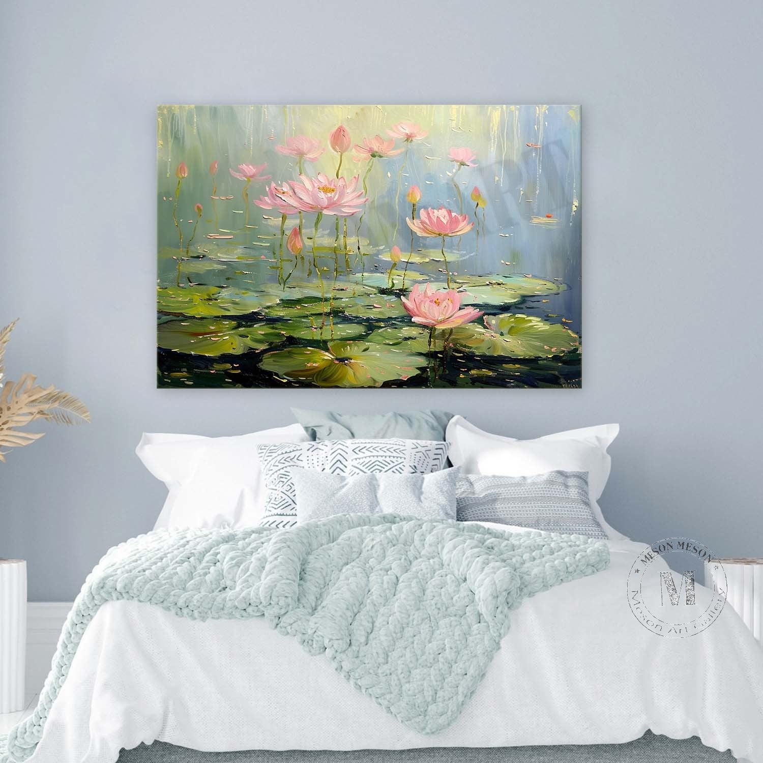 Lotus Flower Canvas Wall Art Decor Green Monet Lotus Flower Art For Sale Monet Lotus Flower Painting