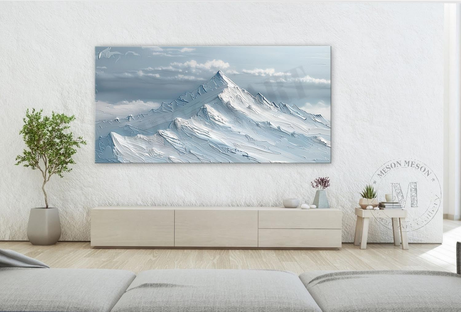 Large Blue Snow Mountain Texture Painting Blue Snow Mountain Landscape Canvas Art for Sale