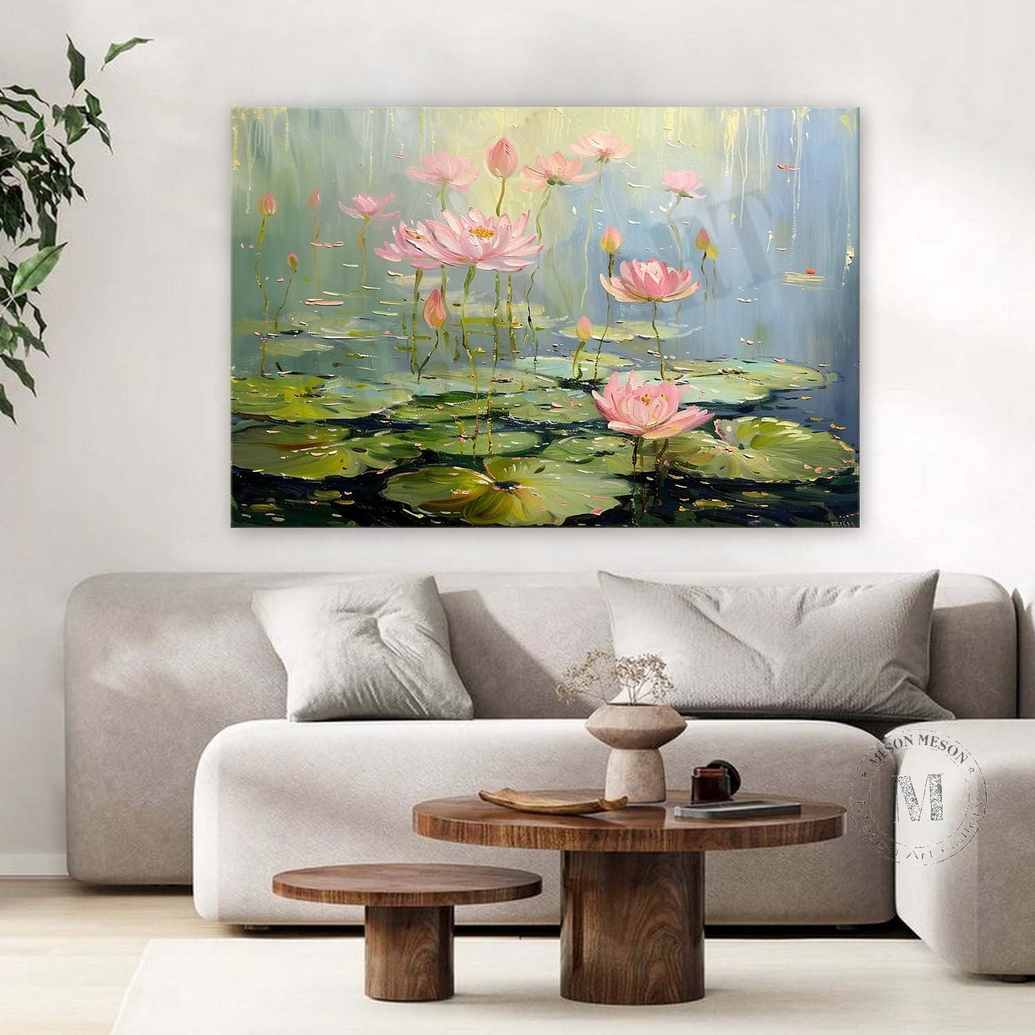 Lotus Flower Canvas Wall Art Decor Green Monet Lotus Flower Art For Sale Monet Lotus Flower Painting