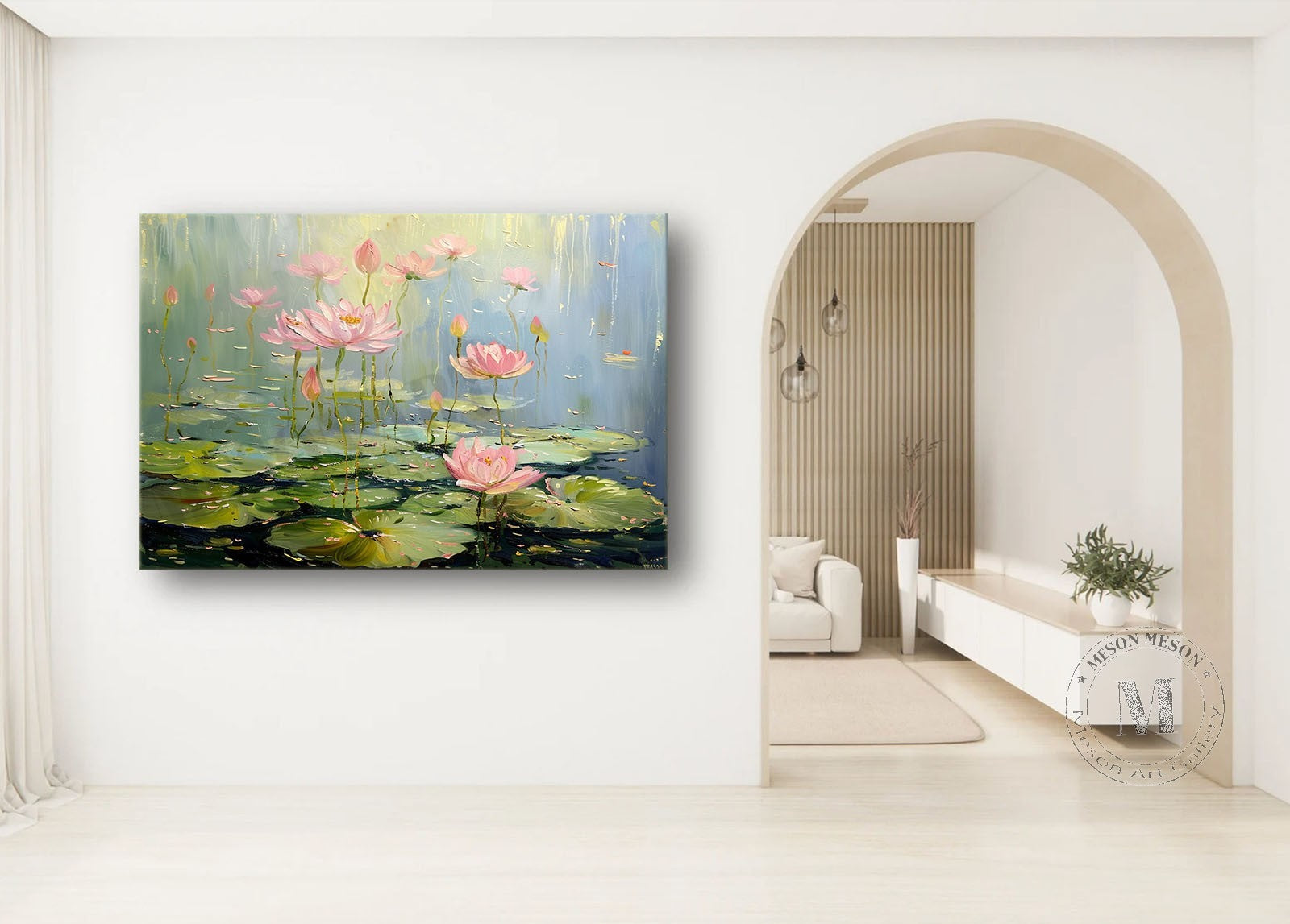 Lotus Flower Canvas Wall Art Decor Green Monet Lotus Flower Art For Sale Monet Lotus Flower Painting